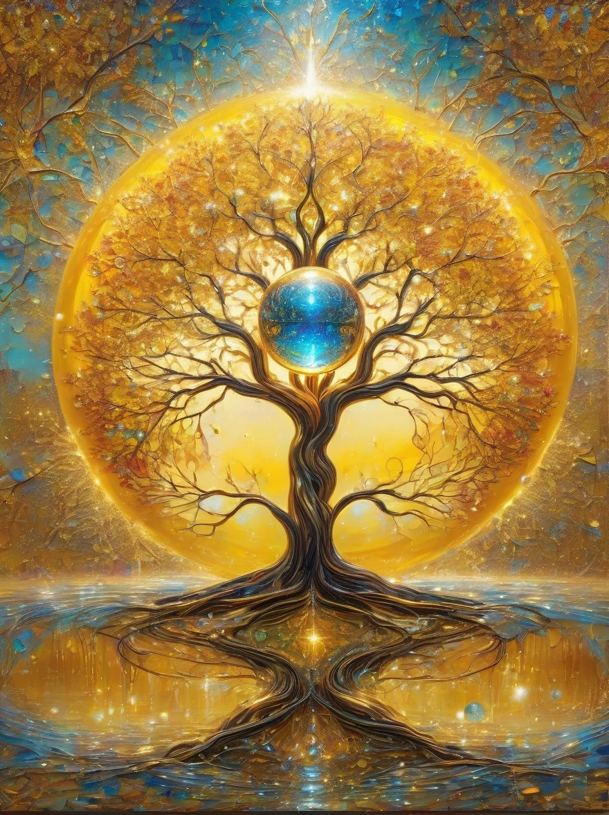 beautiful symmetrical photos,Apply with thick brush strokes and wet paint, Proportions of gold, melted wax |, visible strokes, surrounded by crystal ball, Mosaic wireframe 3d, neuroimaging, Neurons, The Tree of Life, rape, like, enthusiasm, oil painting on canvas, thick strokes, Very detailed, 8K Ultra HD, masterpiece, art station, surreal