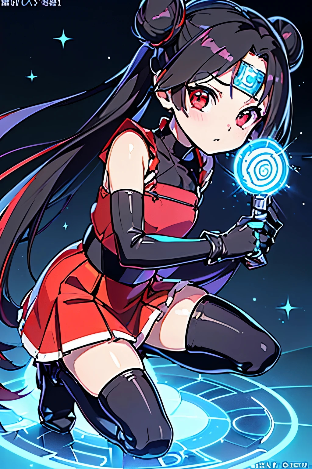 Anime, Girl, (((1girl))), (((Waifu, li meiling, li meiling Waifu))), (((Black Hair, twin bun hair style with pigtails)), ((Crimson Red Eyes eyes: 1.3, Upturned Eyes: 1, Perfect Eyes, Beautiful Detailed Eyes, Gradient eyes: 1, Finely Detailed Beautiful Eyes: 1, Symmetrical Eyes: 1, Big Highlight On Eyes: 1.2)), (((Lustrous Skin: 1.5, Bright Skin: 1.5, Skin Fair, Shiny Skin, Very Shiny Skin, Shiny Body, Plastic Glitter Skin, Exaggerated Shiny Skin, Illuminated Skin))), (Detailed Body, (Detailed Face)), Young, ****ta, (Best Quality), (((Bicep-high Gauntlets, Armored Boots, Thigh-high Heeled Boots, Armored Gauntlets))), (((Battle Kimono))), (((Skirt))), High Resolution, Sharp Focus, Ultra Detailed, Extremely Detailed, Extremely High Quality Artwork, (Realistic, Photorealistic: 1.37), 8k_Wallpaper, (Extremely Detailed CG 8k), (Very Fine 8K CG), ((Hyper Super Ultra Detailed Perfect Piece)), (((Flawless masterpiece))), Illustration, Vibrant Colors, (Intricate), High Contrast, Selective Lighting, Double Exposure, HDR (High Dynamic Range), Post-processing, Background Blur, (((holding  1 blue rasengan in her hand))))