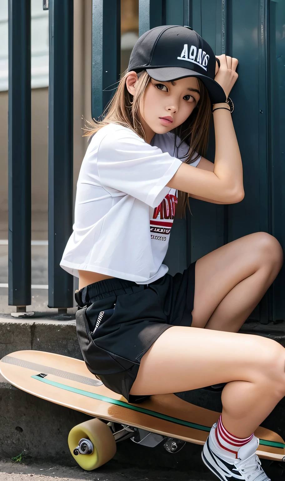 tomboy outfit style girl gangster riding skateboard 