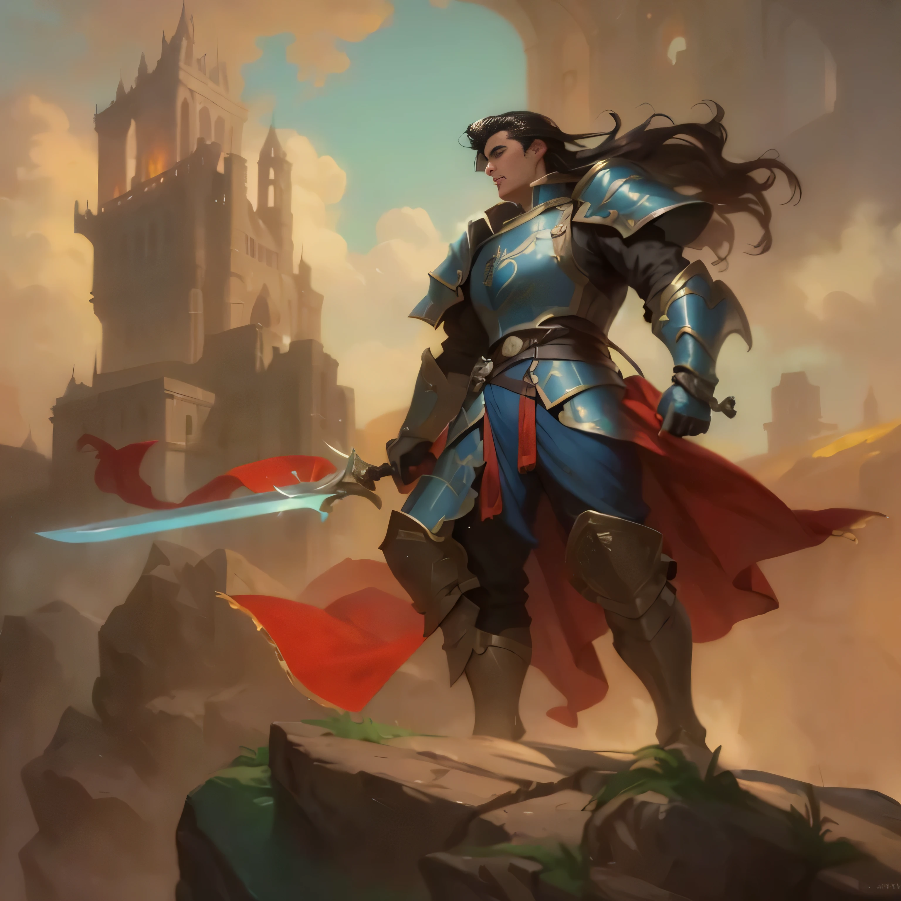 a close up of a person holding a sword on a cliff, male paladin, a human male paladin, picture of female paladin, full portrait of magical knight, portrait of female paladin, fantasy paladin, female paladin, arsen lupin as a paladin, arvalis, artgerm and atey ghailan, fantasy card game art