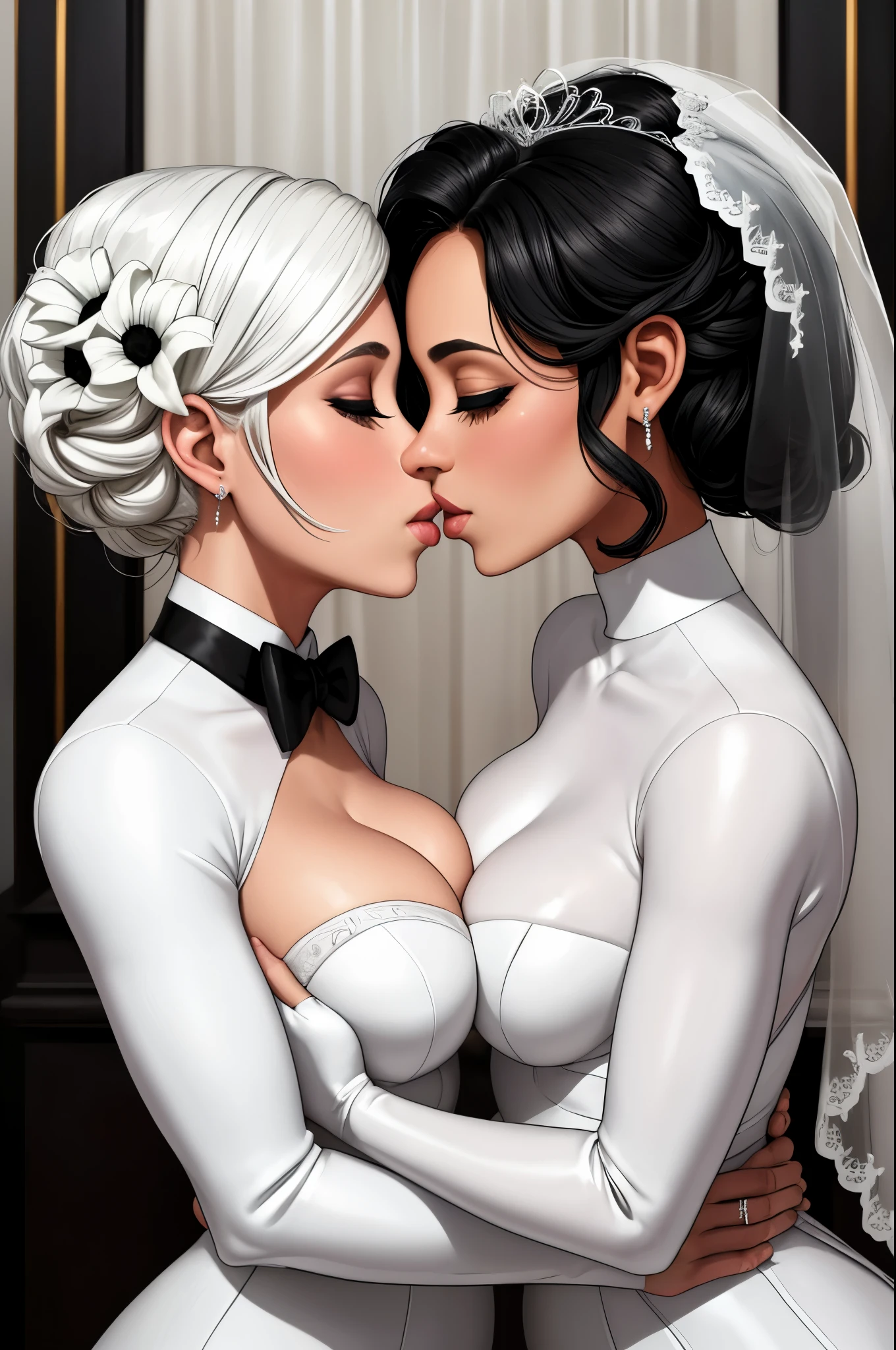 White and black, wedding, lesbian