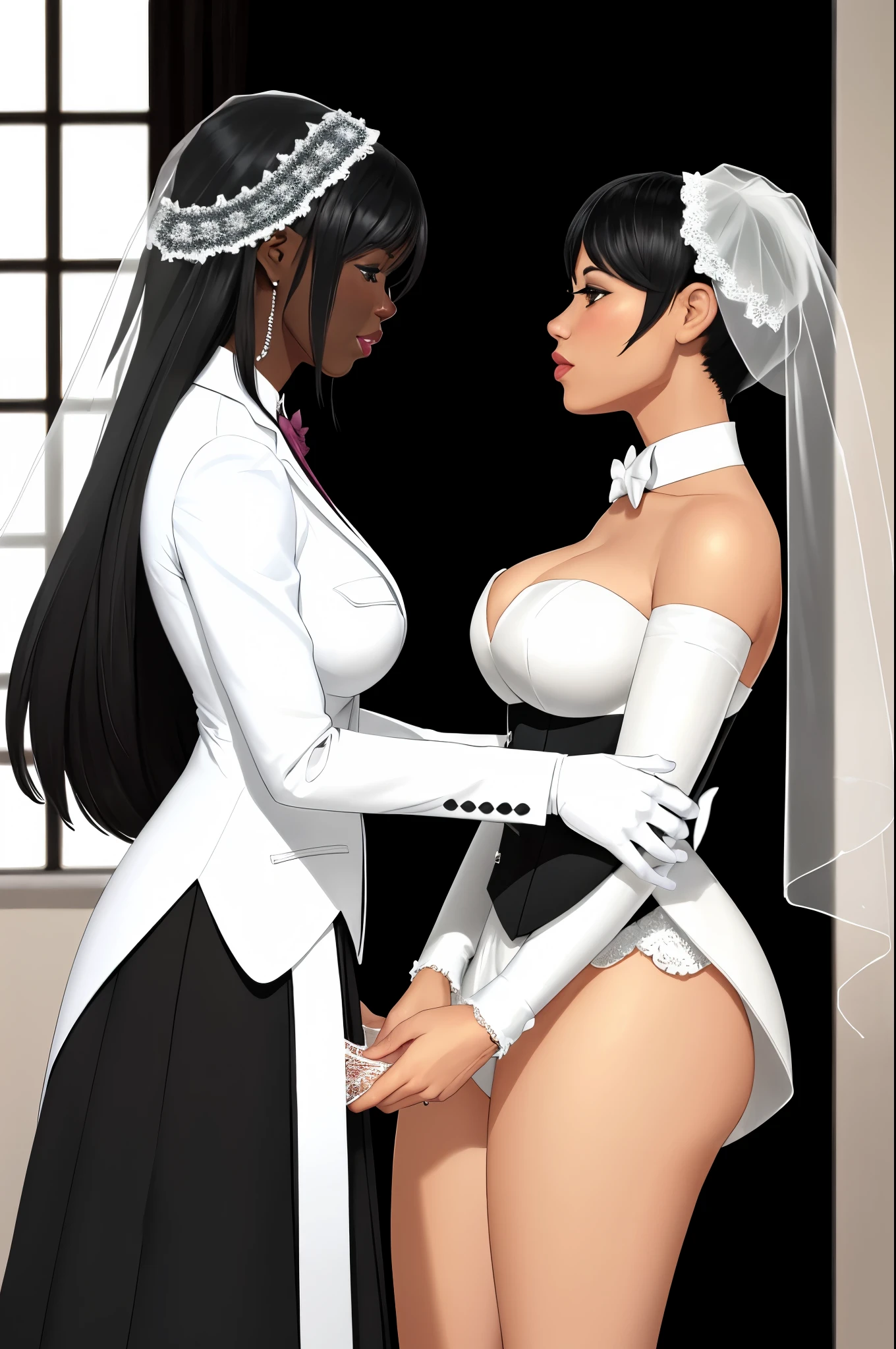 White and black, wedding, lesbian