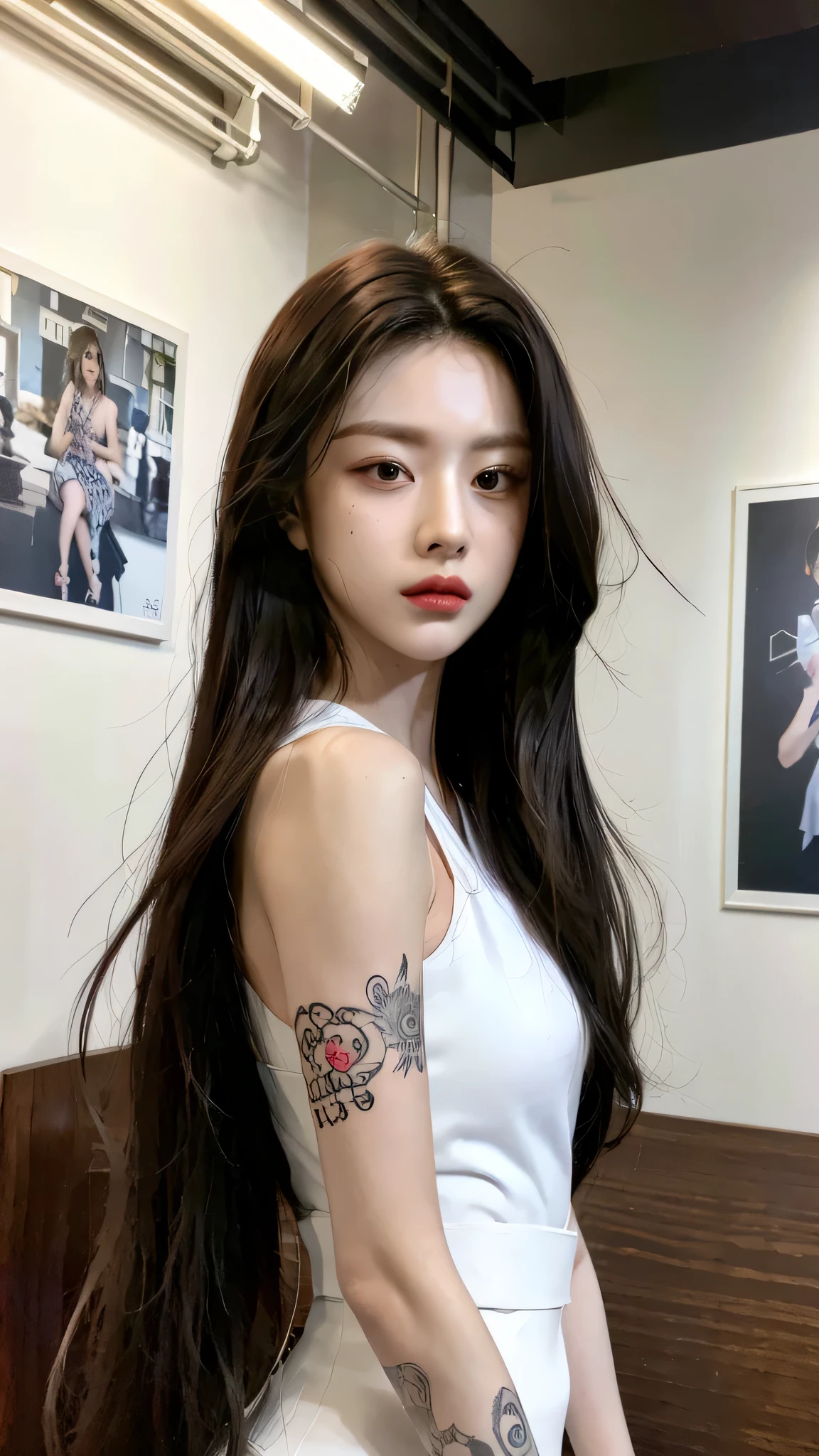 Tattoo girl, Very beautiful, super long hairstyle, messy hair, killing intent, Handsome man, betrayal, irate, Dark background, 8K, Dynamic Wallpapers, Very delicate, Very dense, dinamic pose, dinamic style, masterpiece, gangsta, mafia, tatto body, mafia tatto, beautiful, ethernal beautiful, beauty mafia, boss, blood, in the mafia headquarter, blood dress, a lot tatto, perfect face, seductive pose, sexy mafia
