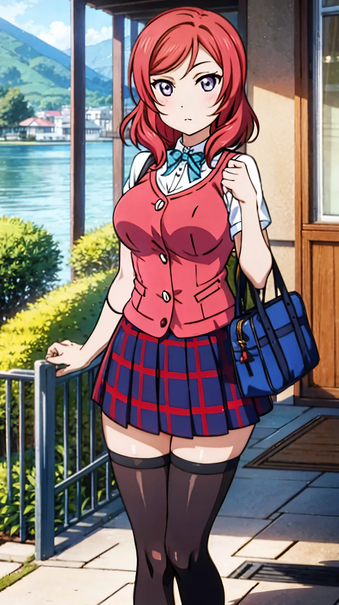 maki nishikino，Loch Ness，red tweed skirt