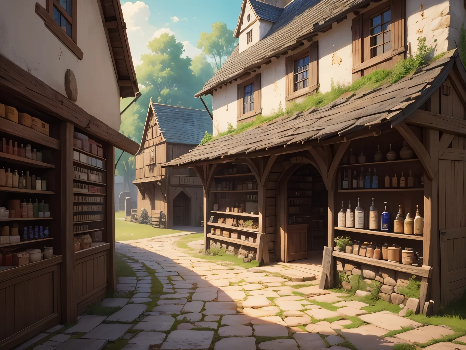 medieval store of various supplies, outside