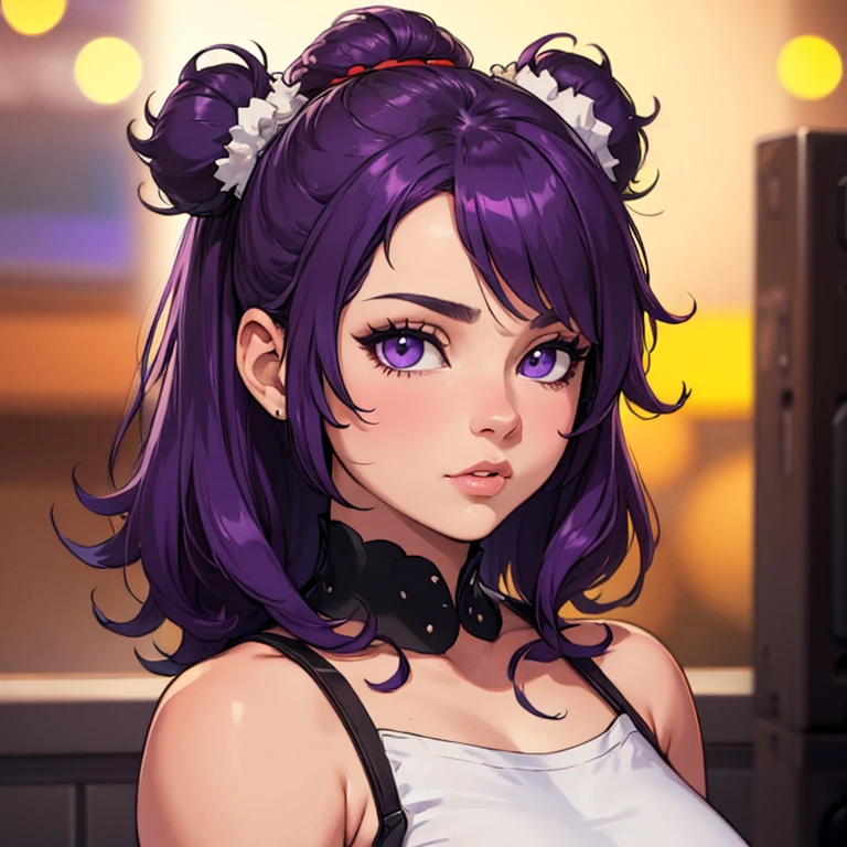 afro puffs, purple hair, purple fur, Masterpiece:1.2, highres, ultra-detailed, realistic:1.37, vivid colors, studio lighting, bokeh, 4k, solo