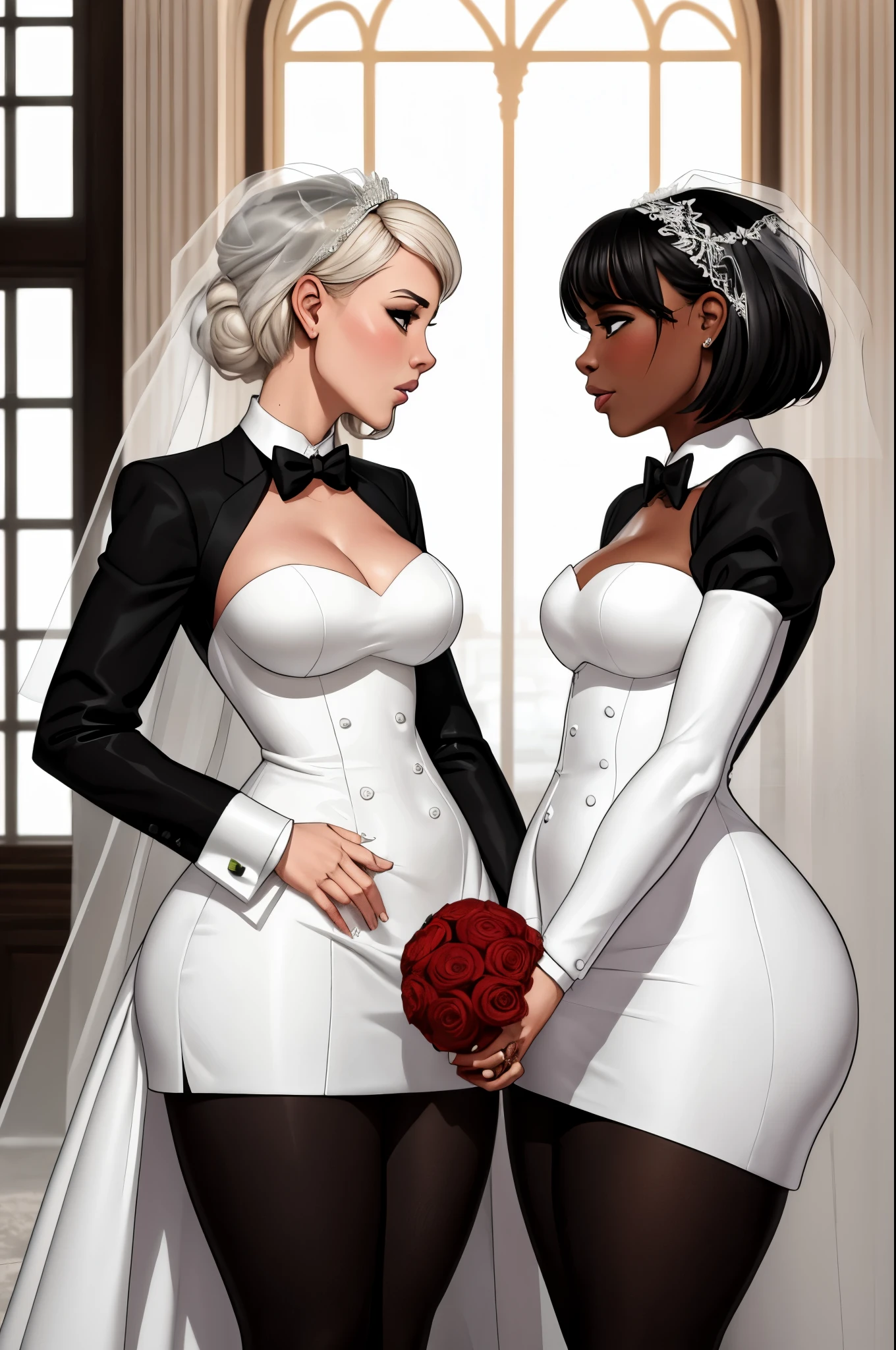 White and black, wedding, lesbian