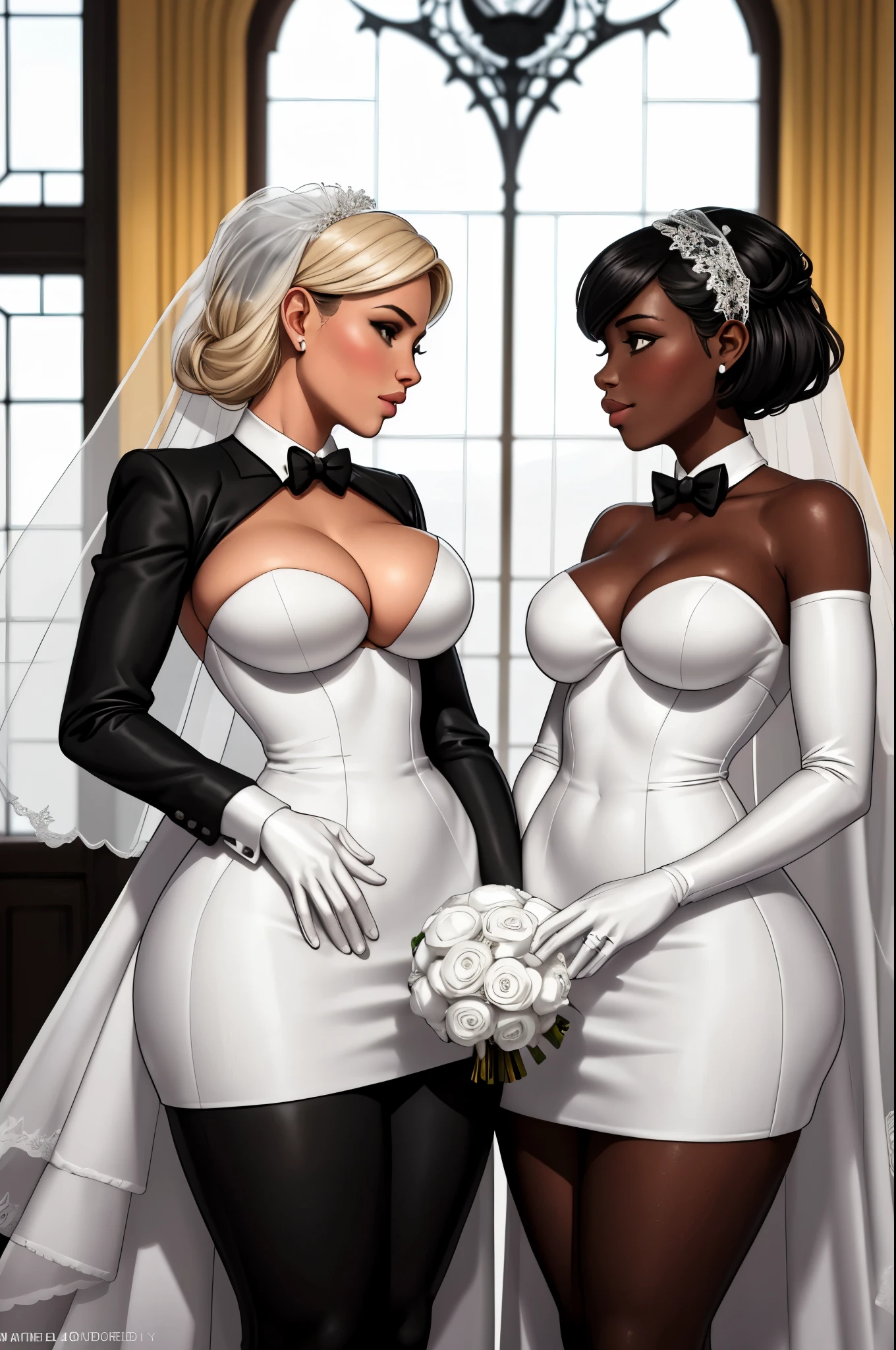 White and black, wedding, lesbian