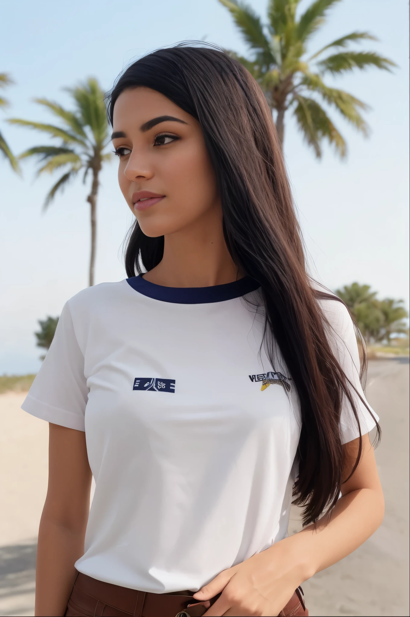 mulher araffe com cabelos longos parada na frente de um carro, vestido com uma camiseta branca, Topo branco, Violeta Myers, Vestida com uma camiseta branca, 2 modelo feminino de 4 anos, vestido com camisa branca, vestindo um top fofo, Senhora deslumbrante, camisa apertada