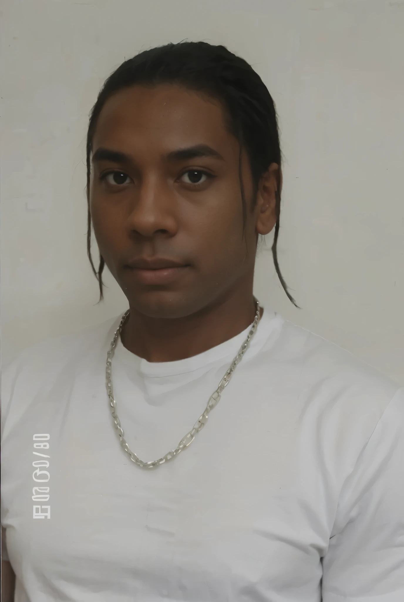 The man stand in in prison , black background, black dress with handcuffs
