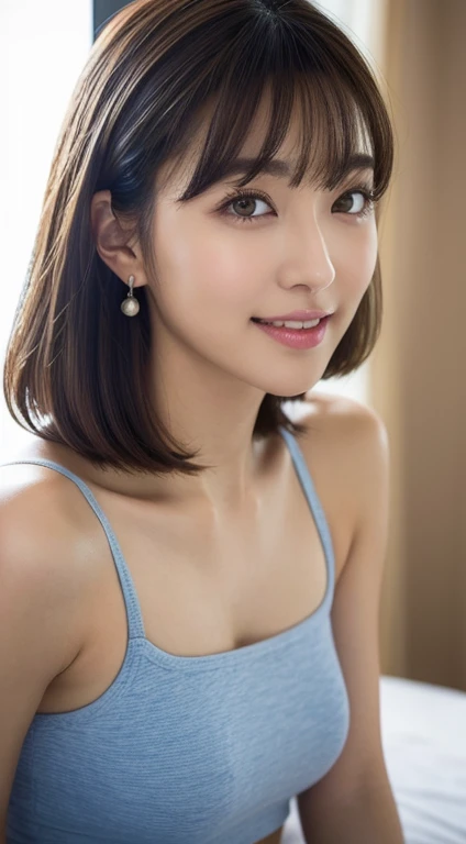 Masseter muscle part, highest quality, masterpiece, High resolution, Photoreal, RAW photo, 8k wallpaper, perfection, professional lighting, very detailed, Depth of written boundary, Beautiful actress appearance, 日本女性にしか見えないperfectionな女性, simple see-through dress, ((looking into viewer'eye)), ,bangs, Breasts with no bulge at all, Topless, light brown straight hair, faint lips, (arm between legs), full body figure, 1 female in her 20s, (20:1.2), The face of a neat and beautiful actress, cute girl, realistic body, The beauty of slim abs, Fair skin, glowing skin, slender body, long and thin legs, handsome body, feminine adult french bob, layer cut, (鈍いbangs:1.2), Overflowing smiles, beautiful teeth, beautiful small face, realistic face, Beautiful actress's natural makeup, 繊細なeye, Long eyes that seem to suck you in, Plump and glossy red lips, flushed cheeks, necklace, earrings, double eyelid, beautiful thin eyebrows, cute firm butt, touch your breasts over your clothes, Angle from the front, full body shot, Half open mouth and lustful expression, Stare at the viewer with a dreamy expression, beautiful female announcer, shot in studio, dynamic lighting