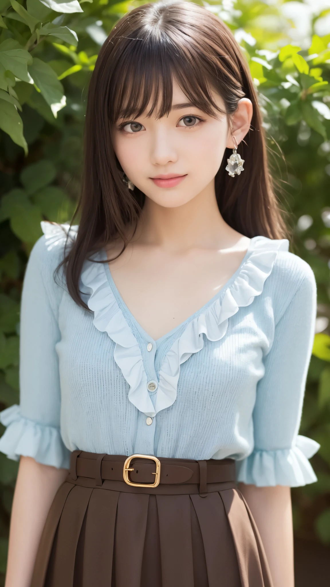 Smile、night、original photography、(((ultimate beauty portrait)))、((sparkling skin))、1 girl、Beautiful girl from Prague、bright expression、((brown hair))、()、(frilly skirt:1.5)、((Big eyes sparkling like gems))、cardigan、open your clothes、even、Glowing and radiant skin、(medium hair)、(silk ponytail)、( permanent)、(from below)、under skirt、(from below看内衣的特写)、Eyeliner、beautiful bangs、hair between eyes、((Masterpiece、quality、Super detailed、movie light、intricate details、high resolution、Very detailed))、background for this、8 kood、digital SLR、soft light、High quality、film grain、XT3 、shallow view deep、natural soft light、Kamimei、plump bust