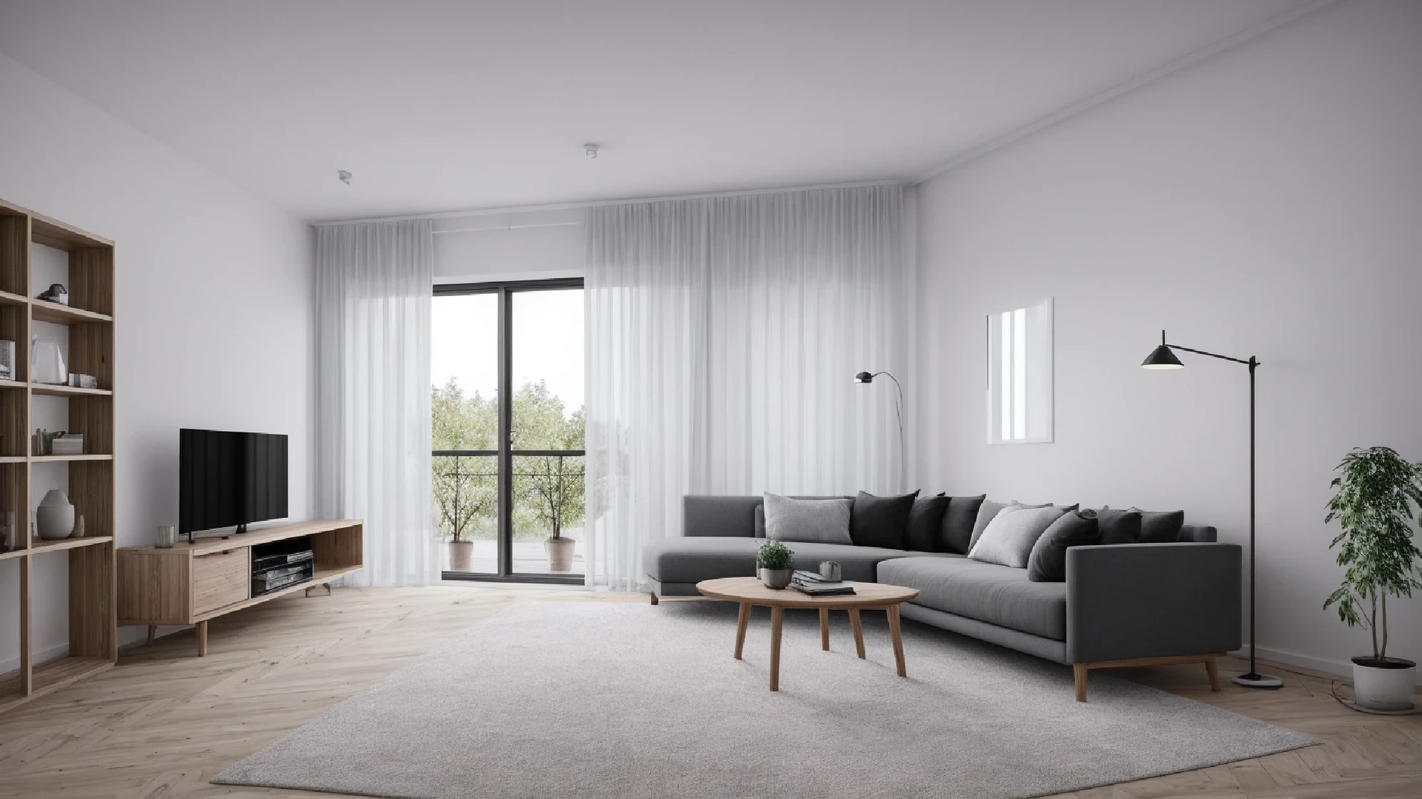 highly detailed photo, sharp details, realistic, 4K, RAW photo, interior design, modern, Scandinavian, apartment, living room, 3D rendering, bright, airy, natural light, spacious, functional, simplicity, elegance, wooden accents