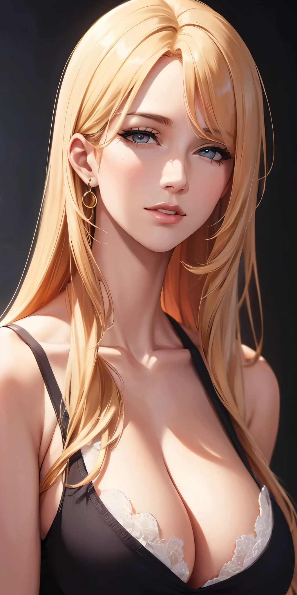 portrait, elegant  woman, brown eyes, long straight hair, swept-side bang, [[brown hair]], blonde hair, big breast top, high resolution 8k, beautiful cg