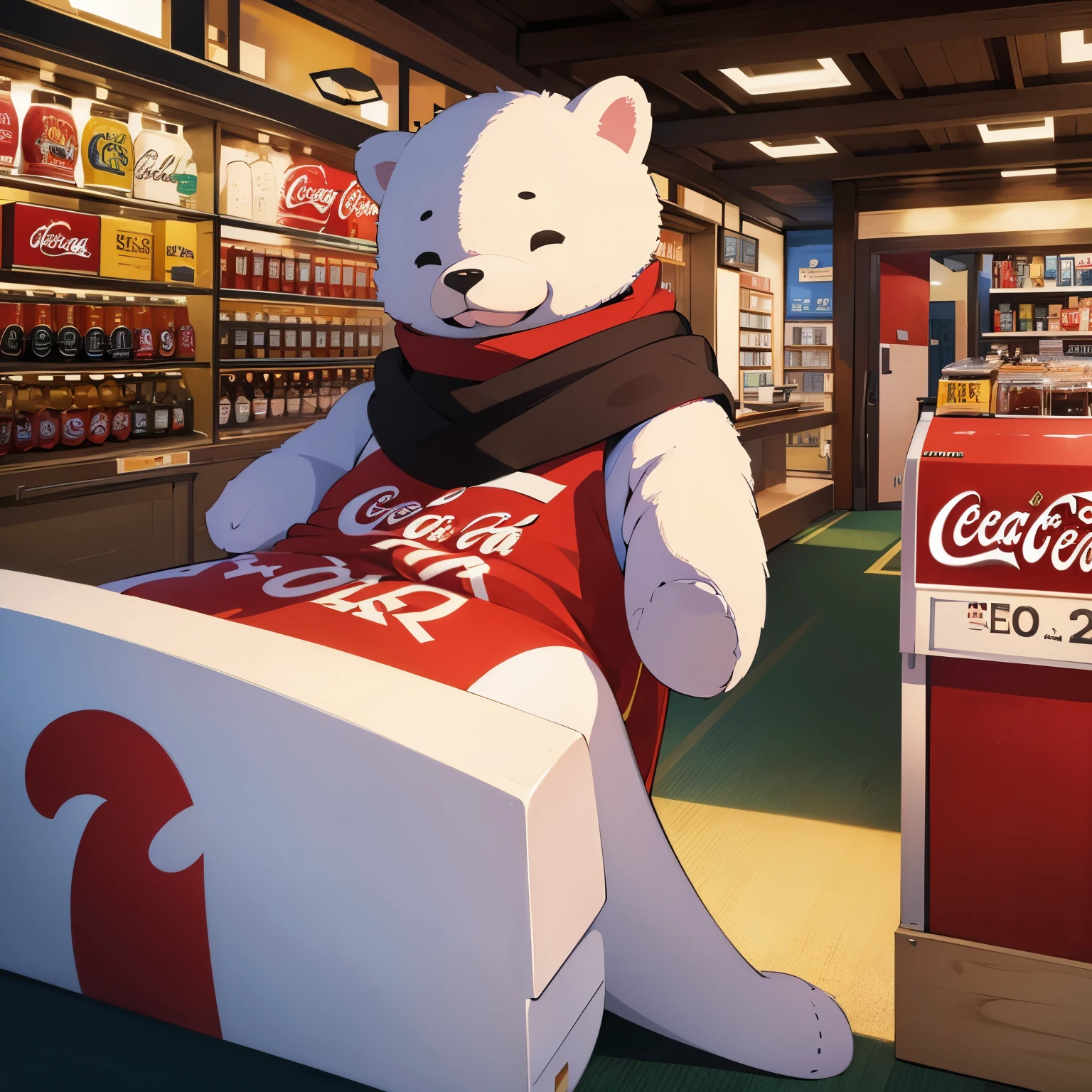 Hay un oso polar de coca cola saludando