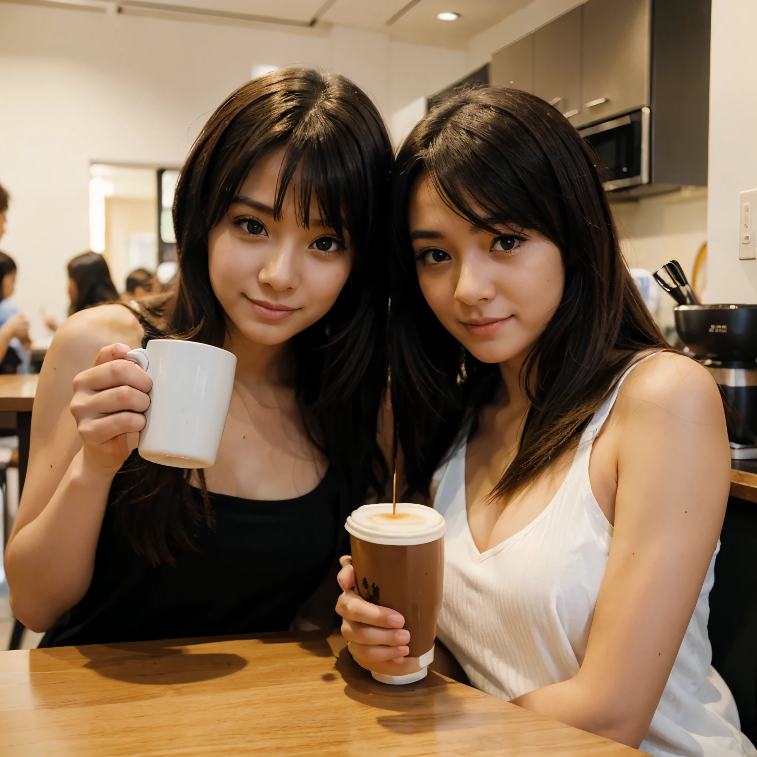 Two girls drinking coffee anime 