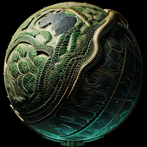 ultra-detailed, (photorealistic: 1.37), The globe being devoured by Jormungandr giant serpent, bigger than the anaconda, with scales, with the globe in its mouth, eating its own tail, excellent lighting