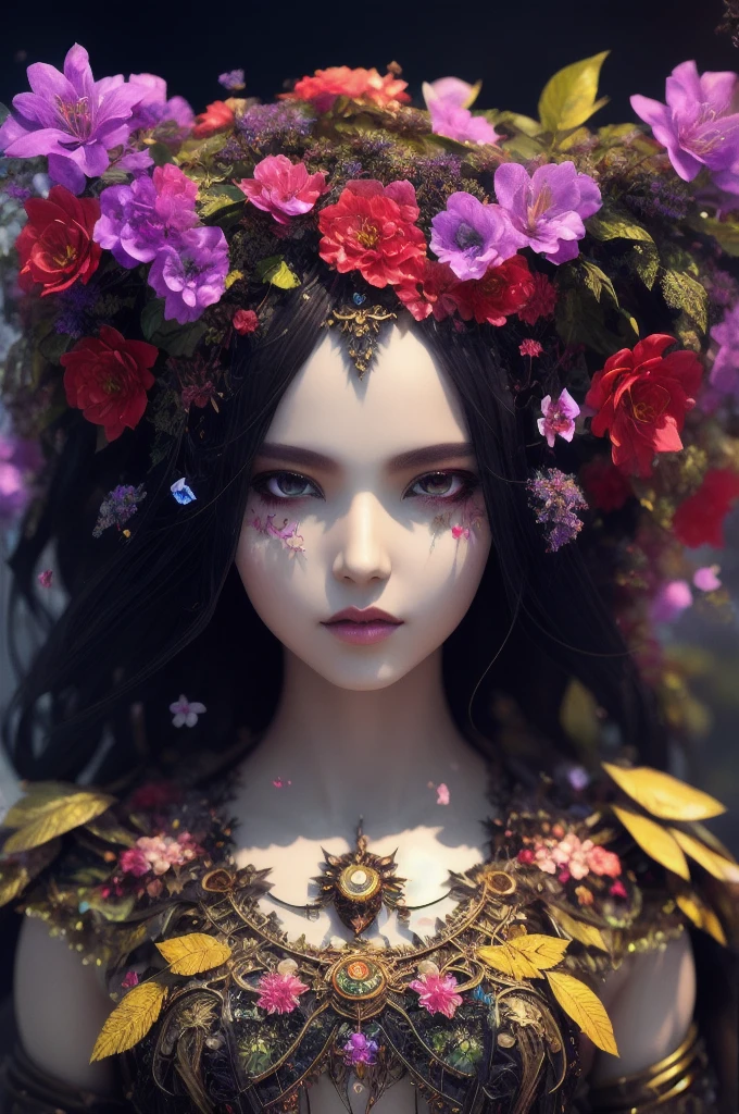 Imagine that the skin of this creature girl looks like it was made of a fishing net, with leaves and flowers growing on her body. Digital Epic Fantasy, Symmetrical Concept Art, Sinister Fantasy Illustration, Symmetrical Epic Fantasy Art, Epic Fantasy Science Fiction Illustration, Epic Fantasy Art Style, Epic Anime Art, Symmetrical Fantasy RPG Portrait, Anton Fadeev and Dan Mumford, (Masterpiece, Top Quality, Best Quality, Official Art, Beauty and Aesthetics: 1.2), Extreme Detail, (Fractal Art: 1.3), Colorful, Most Detailed, Full Body Pose, Cute Surrealist Photo, 8 K, Octane Beautifully Rendered, Very detailed, intricate, epic composition, cinematic lighting, masterpiece, art station trend, very, very detailed, stunning, HDR, smooth, sharp focus, high resolution, award-winning, award-winning photo, DSLR, 5 0 mm