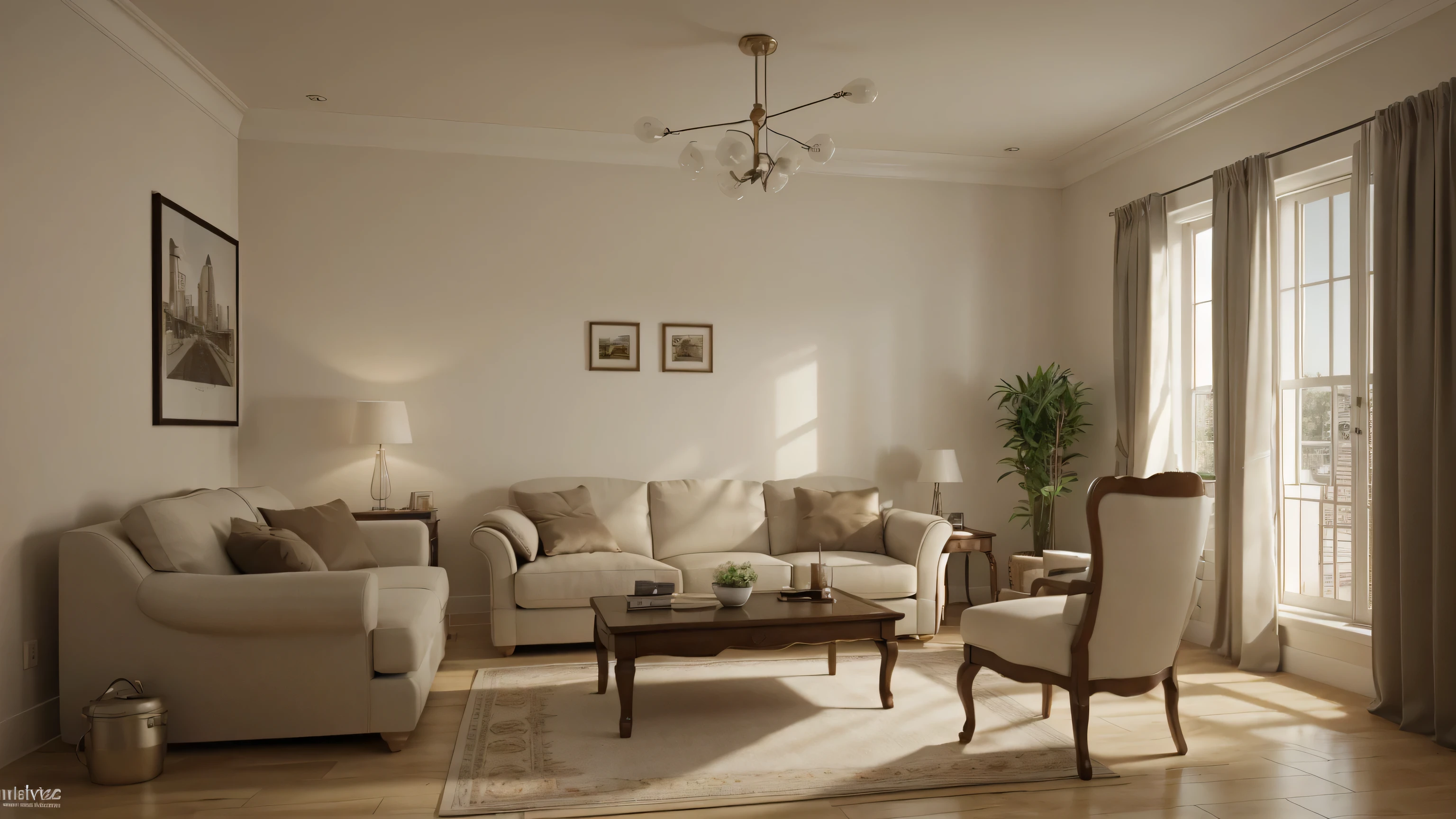 Interior background 3d render, an illustration of a cozy living room with modern furniture and soft lighting, reminiscent of the work of Bob Staake, warm color temperature, relaxed facial expressions, soft ambient lighting, cozy atmosphere. --v 5 --stylize 1000