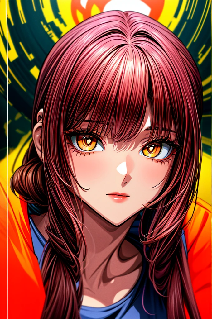 Create an extremely detailed illustration of a woman with brown curly hair, Expressive brown eyes in a futuristic 90s anime-style setting. Ela tem brincos Angola e usa streetwear na cor neon. Artwork must be in high-quality 8K resolution, focando em seu rosto com brilho, Olhos detalhados. Use volumetric lighting for a unique atmosphere and ensure a vibrant vibe, cores contrastantes. The pose should be dynamic, Capturing the Essence of 90s Anime. A arte deve ser intrincada e cativante.
