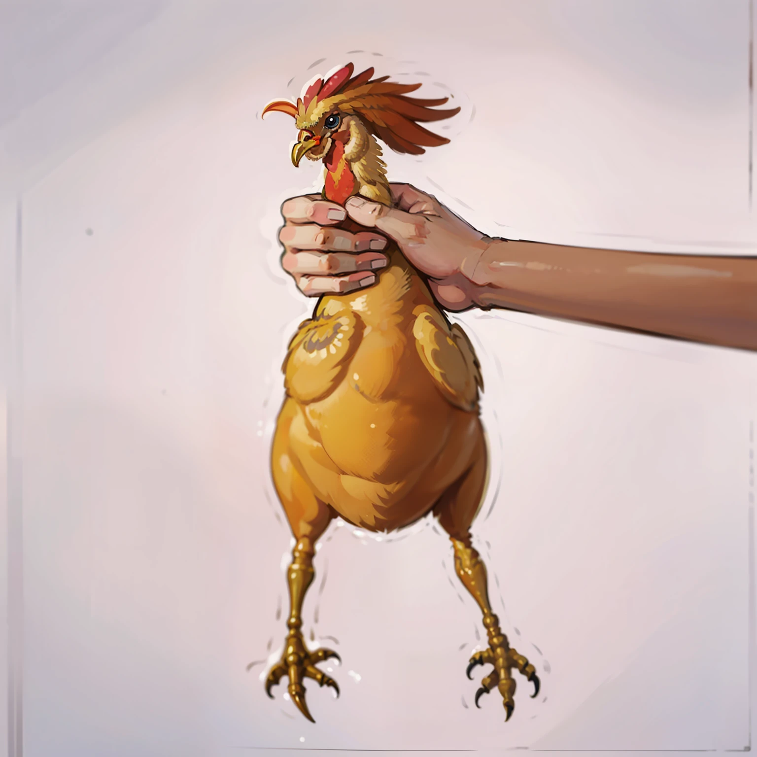 someone holding a chicken in their hand with a white background, patricia piccinini, anthropomorphized chicken, an ultra realistic, ( ultra realistic, ultra realistic, ( ultra realistic ), ultra realistic!!!, by Jan Rustem, ultra - realism, ultra-realism, by Maeda Masao, a hyper realistic, ultrarealistic, chicken, ultra-realistic