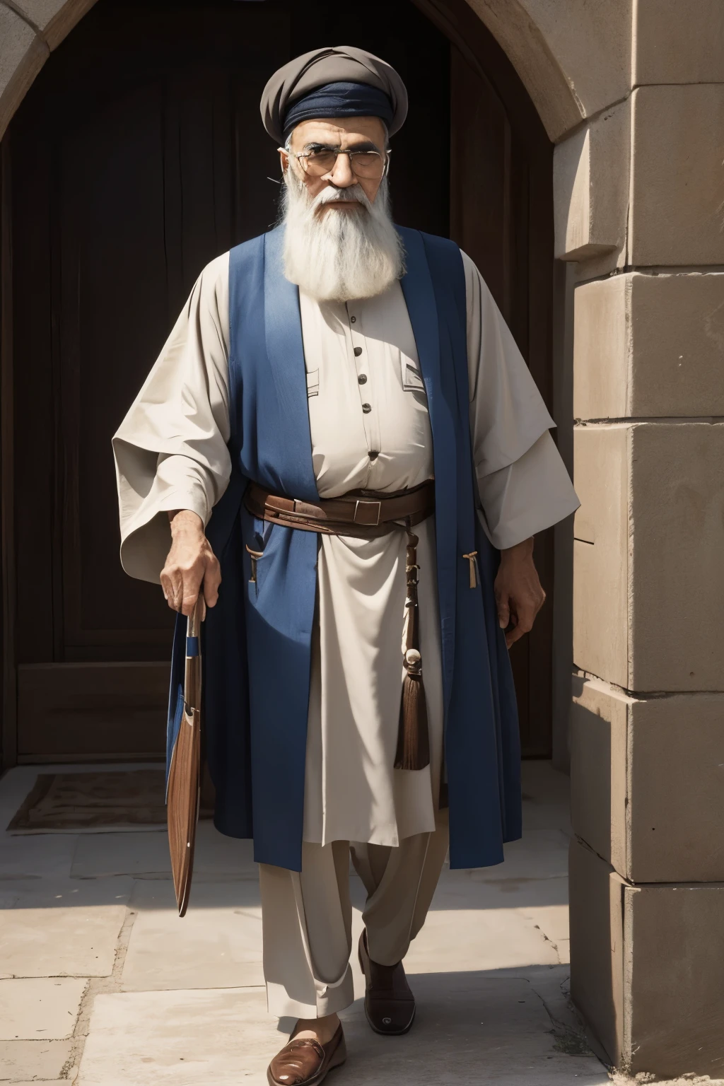Wise 80-year-old Persian man, Wisdom, Graceful, strong, wearing a hat, wearing glasses, Persian, Short Greybeard