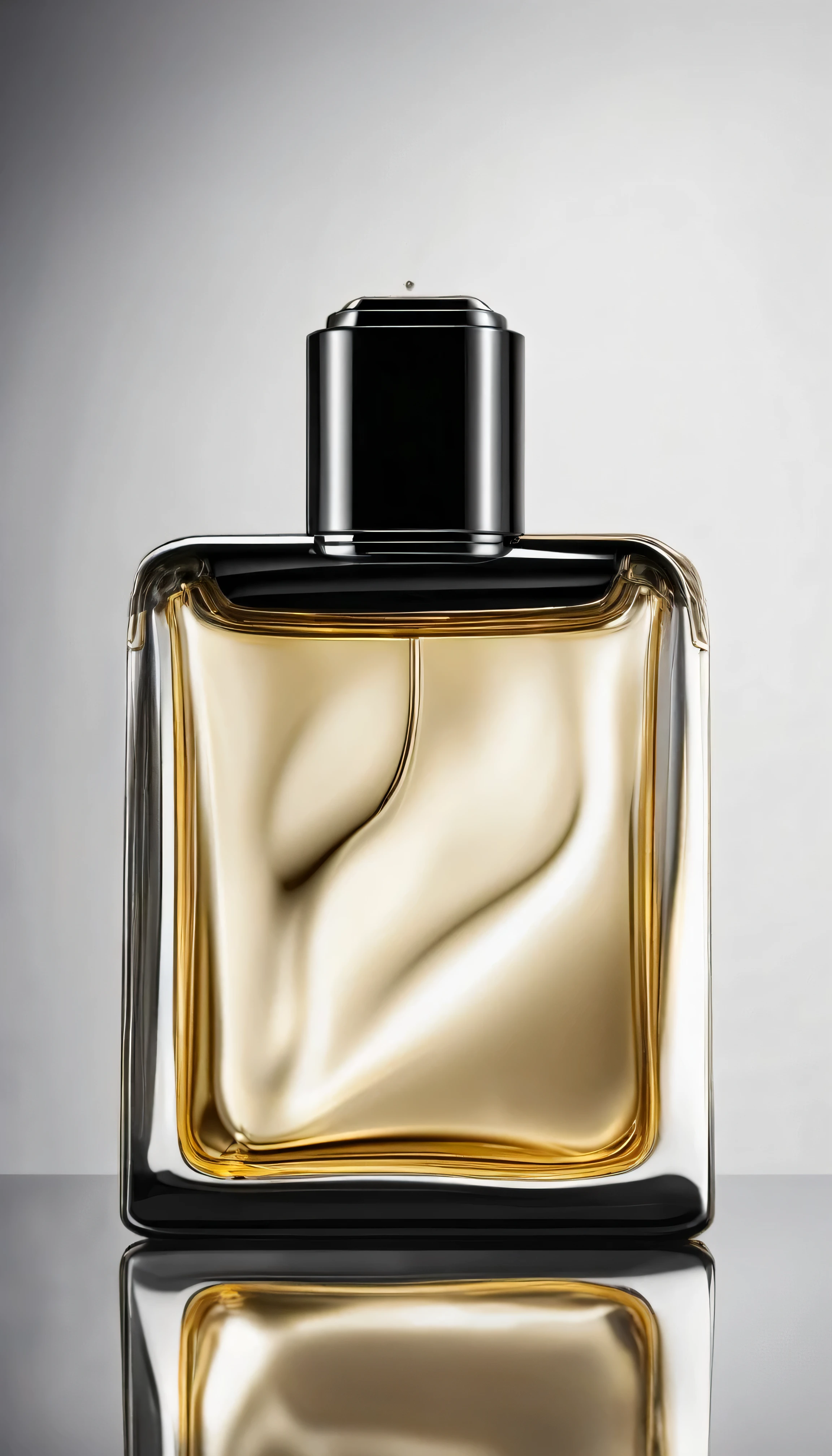 on a white background is a perfume made of black and gold obsidian the style of the art is realistic photography