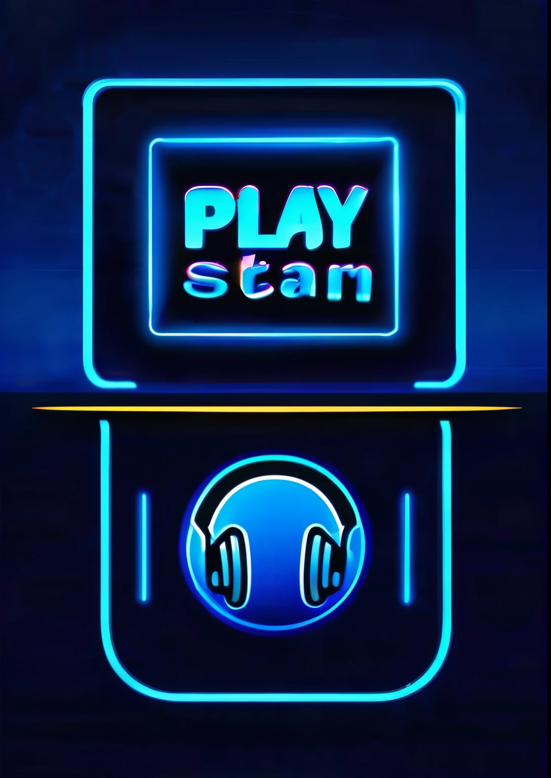 play icon, con auriculares y texto que diga: "Blue Stream"