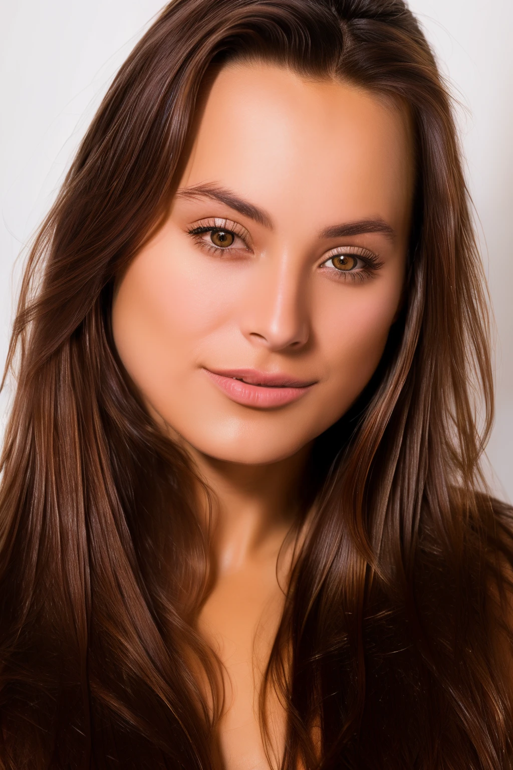 Body Portrait of model DOMINIKA C with long light brown Hair Style, Beautiful, perfect eyes, (Eye makeup:1.1), (highly detailed skin:1.1), (perfect medium breasts), Perfect Slim body, wearing a white bath towel, ((SFW)) , Realistic, PHOTOREALISTIC, detailed face, soft lighting, Modelshoot style, Professional photography, standing in a dark studio background, blurred background, RAW, analog style, sharp focus, 8k UHD, DSLR, high quality, Fujifilm XT3, grain, award winning, masterpiece,