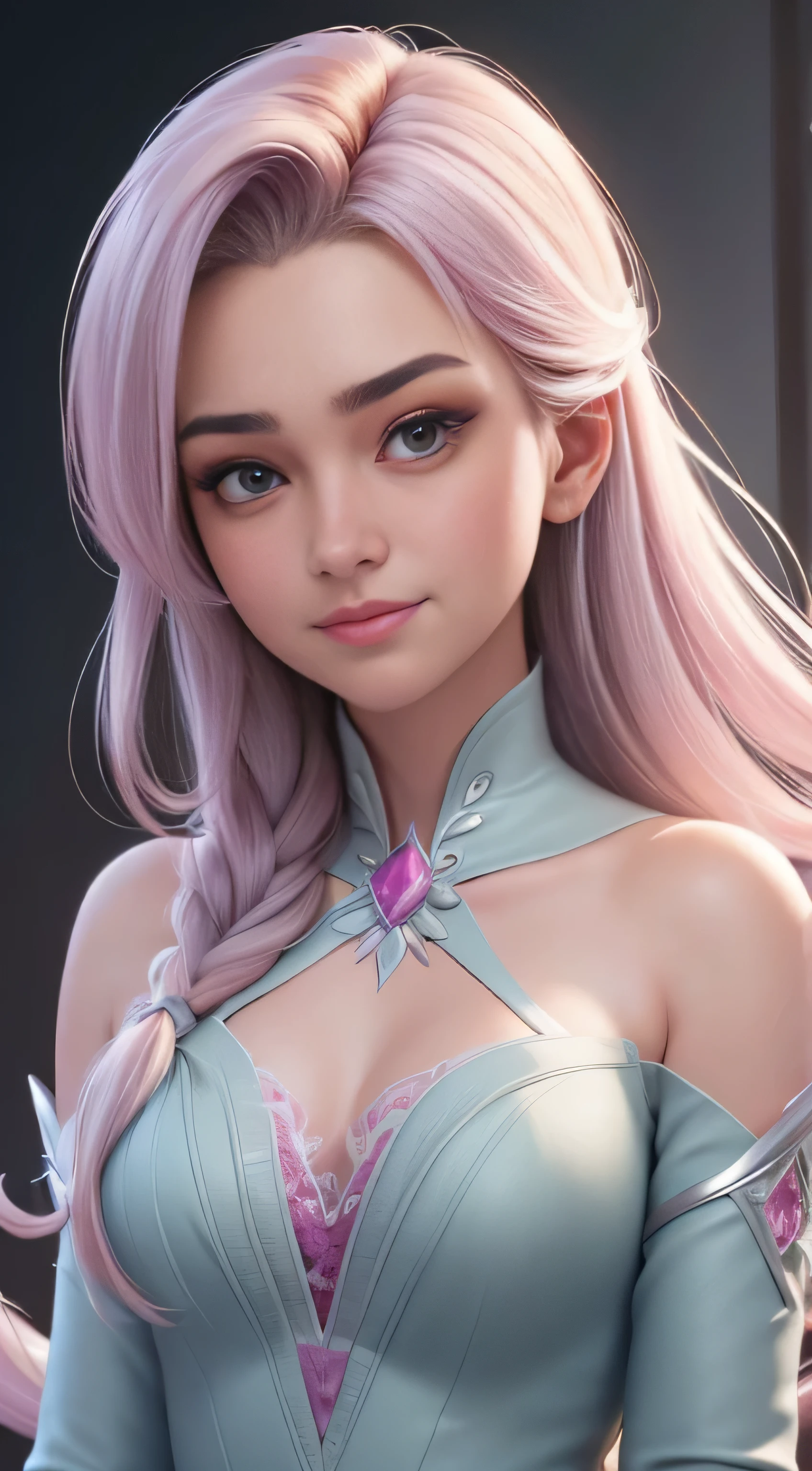 Elsa frozen Rose Quartz S.U fusion. Highly detailed CG unity 8k wallpaper, style shot, complex, high detail, dramatic, highest quality movie still image, very detailed, masterpiece, best quality, character design, Elsa, Elsa from Frozen, (( Dark style)), realistic ultra-detailed rendering style, natural light, sharp character design, (hard focus, 8k), (((natural skin texture))), 8k textures, soft cinematic lighting, adobe lightroom, dark room, hdr, Sophisticated, Elegant, Rich Detail, Sharp Focuilm Look) )), Soothing Tones, Detail Frenzy, Intricate Detail, Super Detail, Low Contrast, Soft Film Lighting, Dull Colors, Exposure Blending, HDR, Fade, 35mm, f/1.4, ISO64, f16, 25 sec.