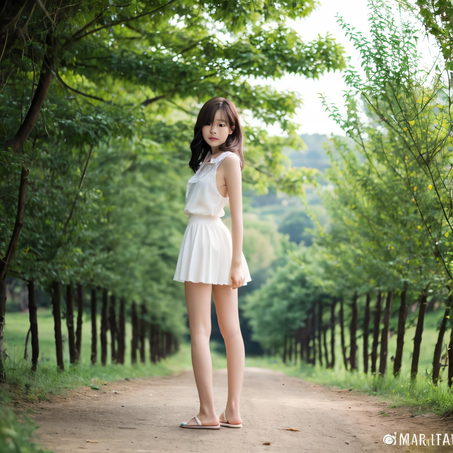 Panty shot of a slender beautiful girl who grew up in the countryside