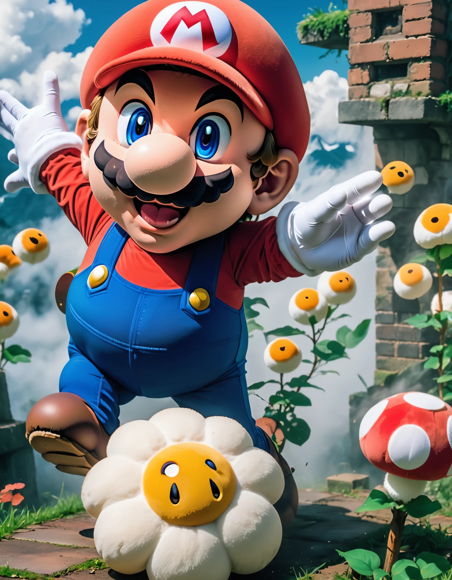 "Enter the magical world of Mario Bros as a Japanese anime cartoon, with the enchanting touch of Studio Ghibli's signature style. Imagine vibrant colors, intricate details, and whimsical characters in this unique and visually stunning prompt."