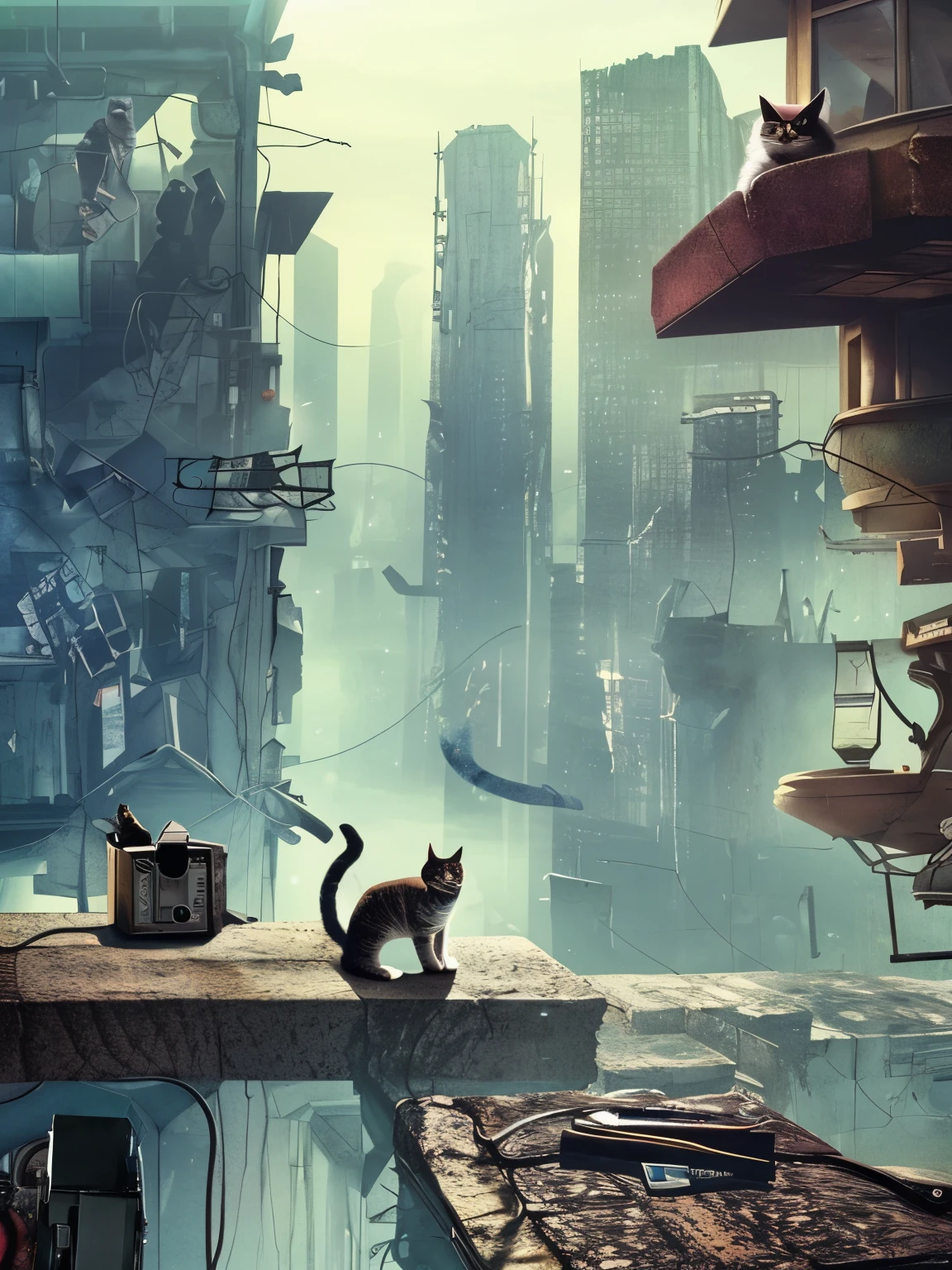 Cat in an apocalyptic world, ciberpunk 