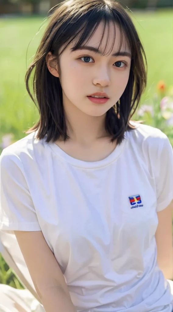 32K, highest quality, masterpiece, realistic, Super detailed,  photograph, HDR, 行photograph, High resolution, confused, smoother light, official art, Depth of written boundary, bright light,
close, thin, detailed face, anger, detailed and beautiful eyes, 19 years old Korean, cute, highest quality real texture skin,
T-shirt,