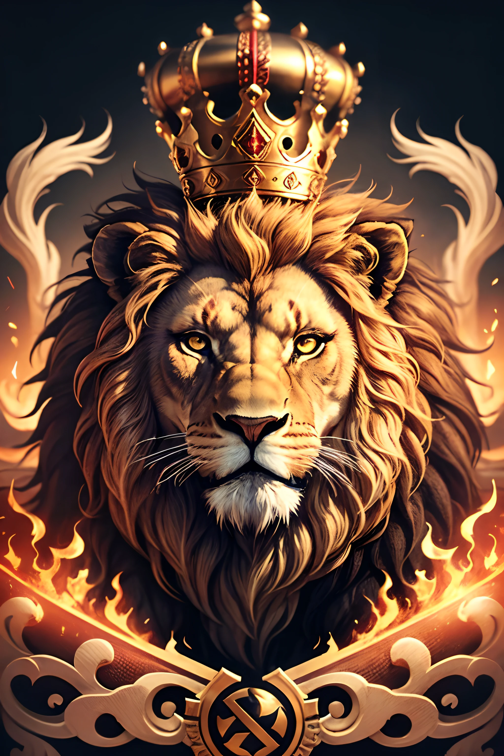 A lion with a crown on its head, simbolizando poder, logo design, detalhado detalhado, na forma, ultra HD res