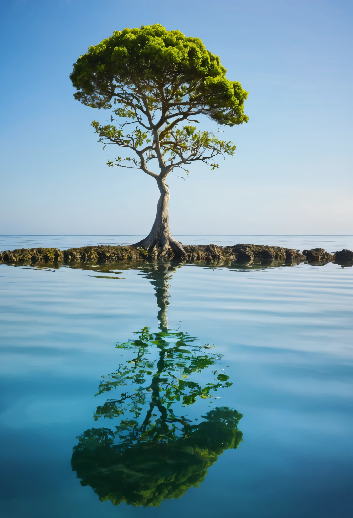 Up and down composition,A tree and reflection in the sea