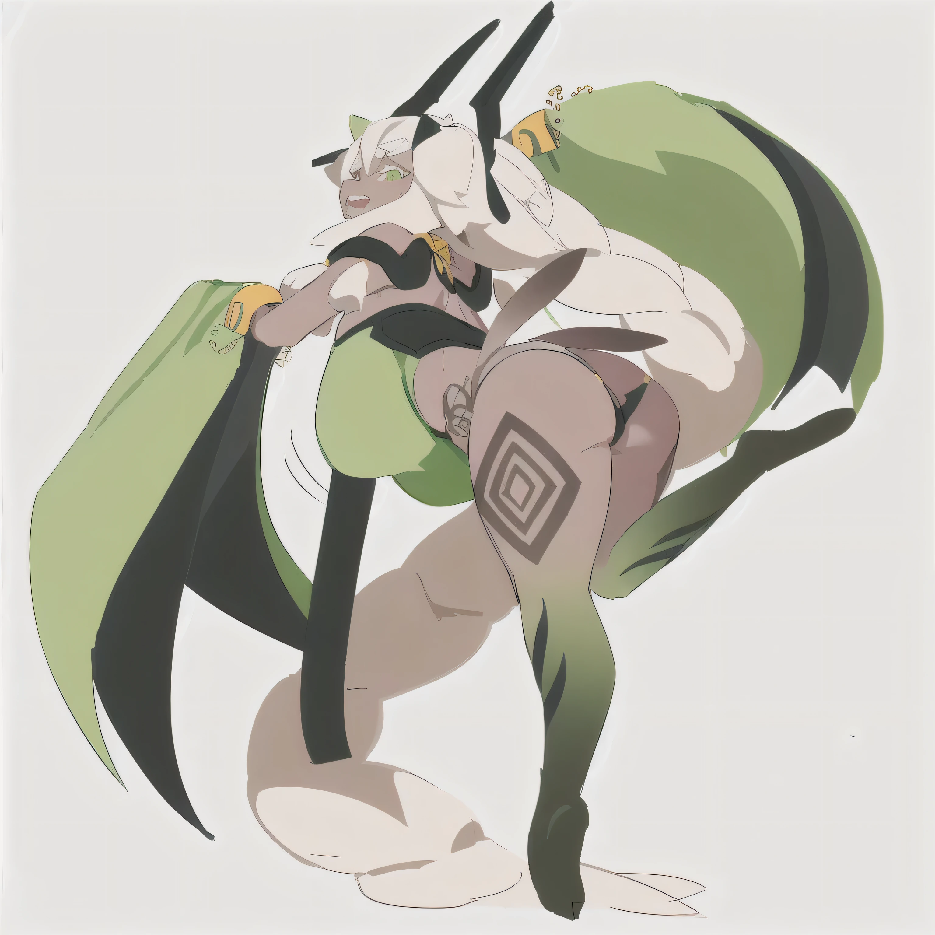 anime character with a green cape and black hair and a green cape, of a ramlethal valentine, genji from overwatch, genji, lucio as a woman, male centaur centaur chimera, sfw version, akali from league of legends, monstergirl, akali, various pose, thick smooth warframe thighs, most strongest pose, full res