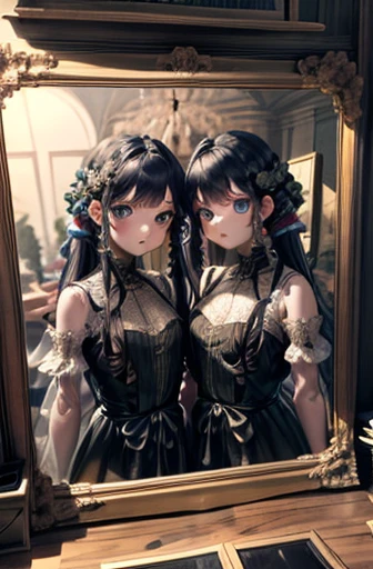 2girls, identical twins, hall of mirrors, infinite reflections