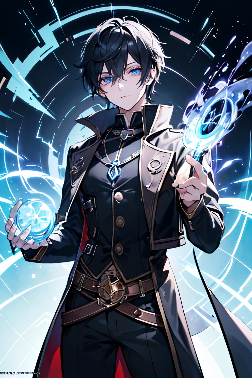 male black hair blue eyes one person alchemist steampunk witch's cauldron boil the pot inflammation magic tool graduate School Laboratory whole body cool masterpiece Highest image quality noise removal clear parts cinematic shadow Increases the attractiveness of the eyes clear parts the shine of the eyes draw eyelashes neatly perfect eyes detailed eyes sharpen image quality sharpen eye writing clear parts eye shape