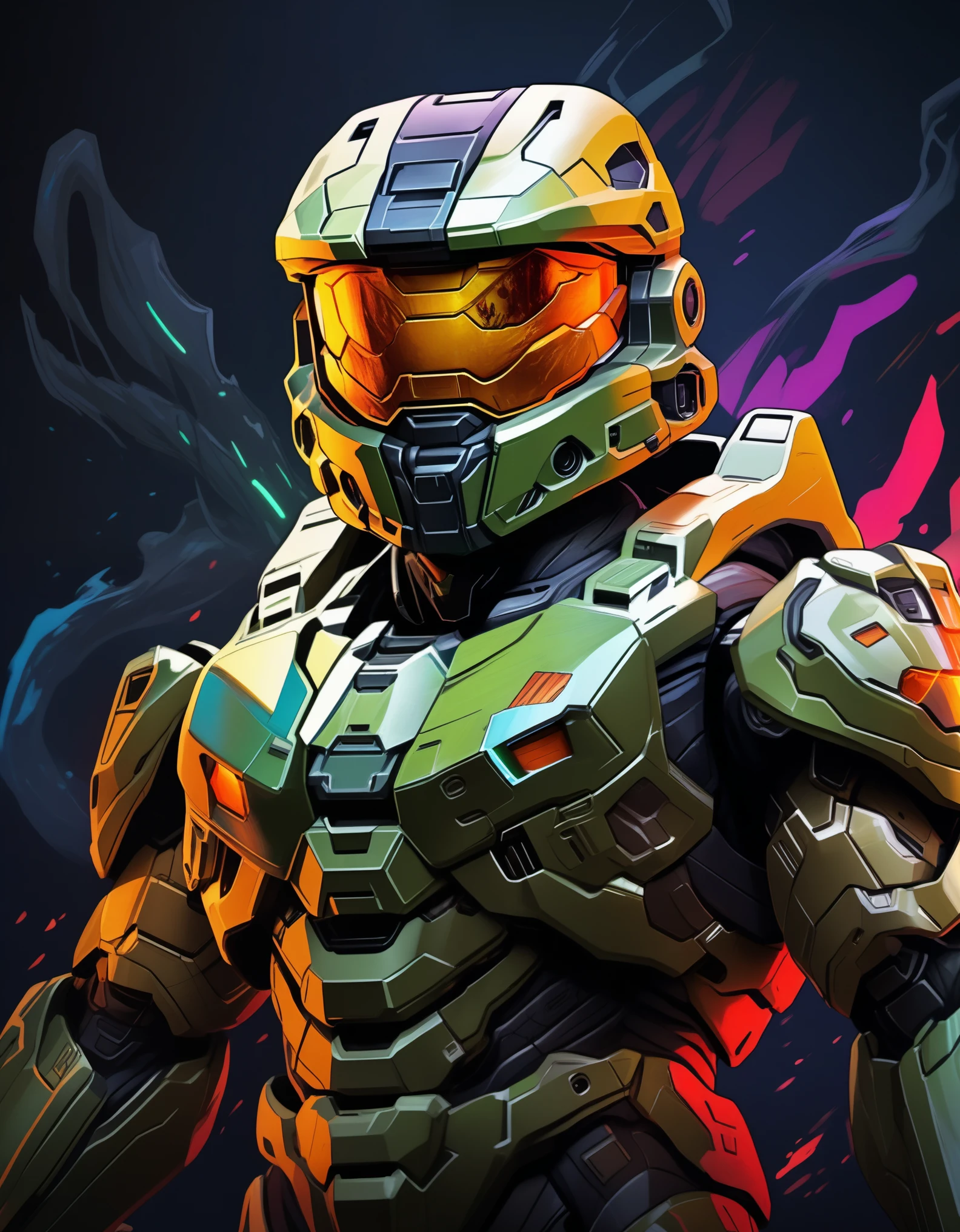 a close up of a person in a helmet and a suit, halo master chief, master chief, master chief from halo, halo infinite!!, hq 4k wallpaper, epic art style, vibrant fan art, hq 4k phone wallpaper, halo, profile picture 1024px, halo infinite, adam driver as master chief, fantasy art of doom slayer