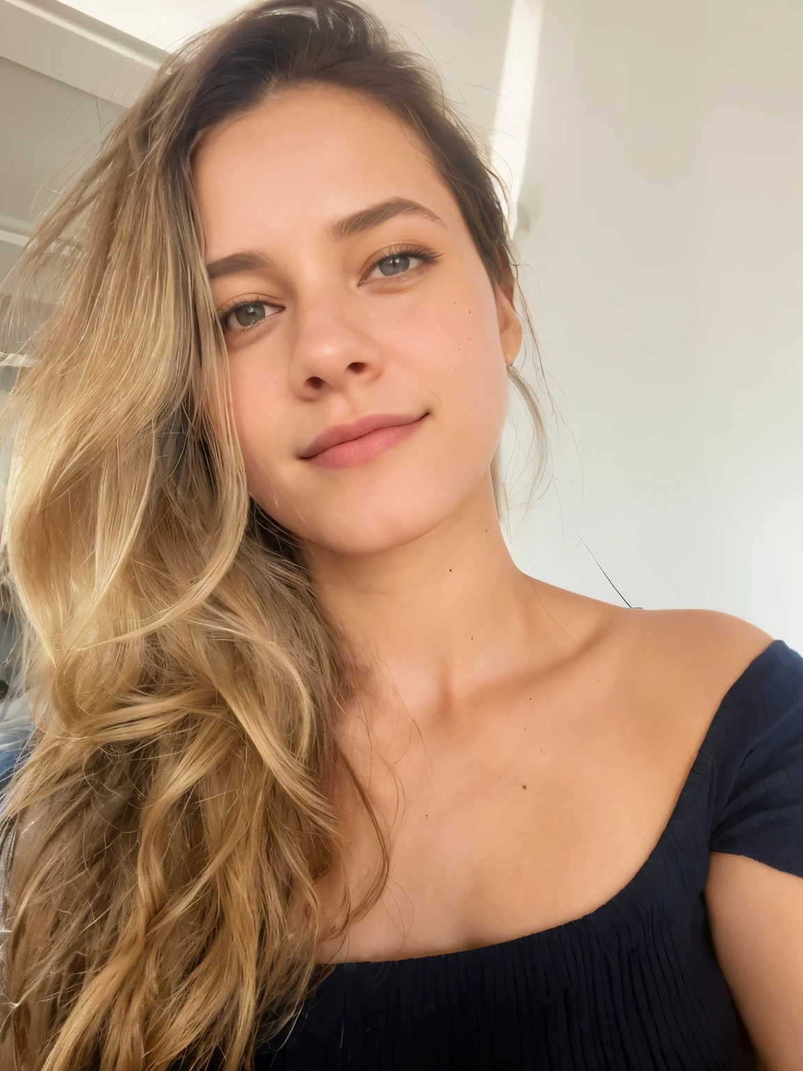 pixarstyle a waist-length portrait of a young woman in a Desk shirt, sem sorrir, Desk, textura natural da pele, Texturas 4k, hdr, intricado, altamente detalhado, sharp focus, cinematic appearance, hiperdetalhado. Blazer azul marinho e camisa branca. Em um Desk