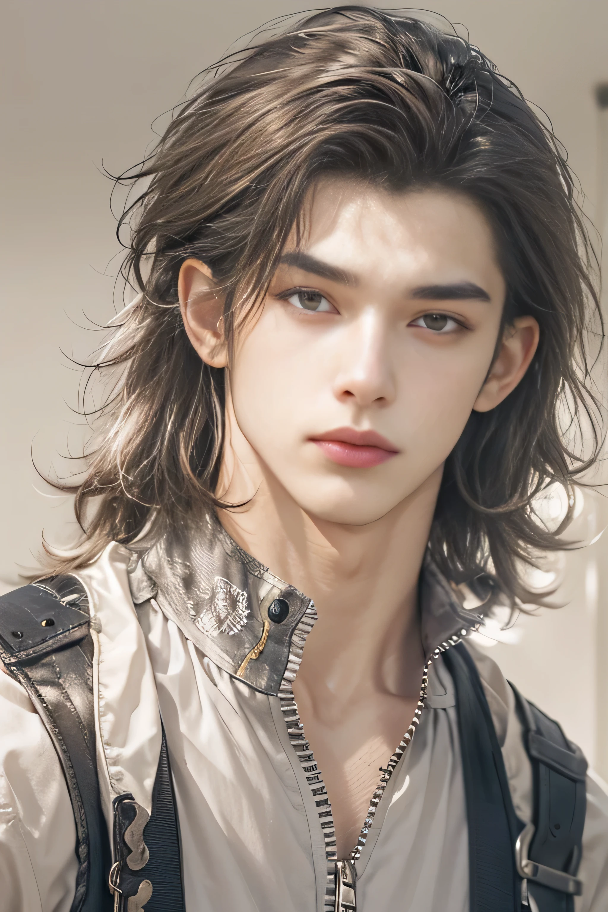 masterpiece, best quality, 1 guy, solo, handsome 20 year old, fair skin male, long length dark hair, perfect face, chest abs, slender, masculine, long hair