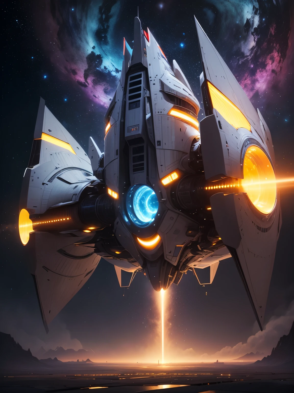 "(best quality,highres,ultra-detailed:1.2),gigantic spaceship,sci-fi,starship,interstellar travel,space exploration,advanced technology,massive structure,futuristic design,metallic surface,sleek and streamlined,glowing lights,extraterrestrial,majestic presence,otherworldly,expansive view,galaxy background,stunning visual effects,vivid colors,grand scale,awe-inspiring,impressive engineering,cosmic adventure"
