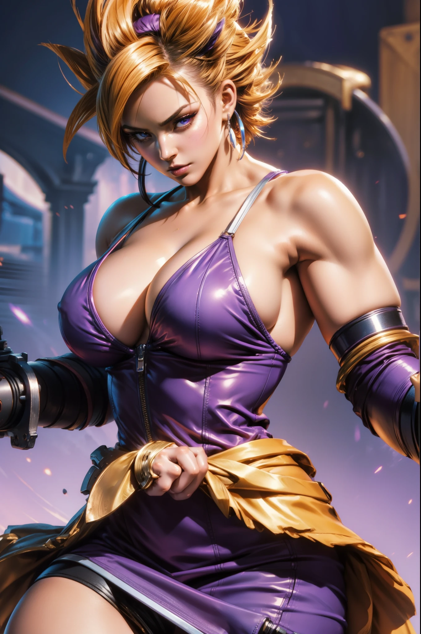 araffe figure of a woman in a purple dress holding a gun, faye valentine, closeup shot, cinematic bust shot, sfw version, close-up shot, close - up shot, close up shot, close up bust shot, portrait of tifa lockhart, fighting game character, full body close-up shot, as a character in tekken, cutesexyrobutts