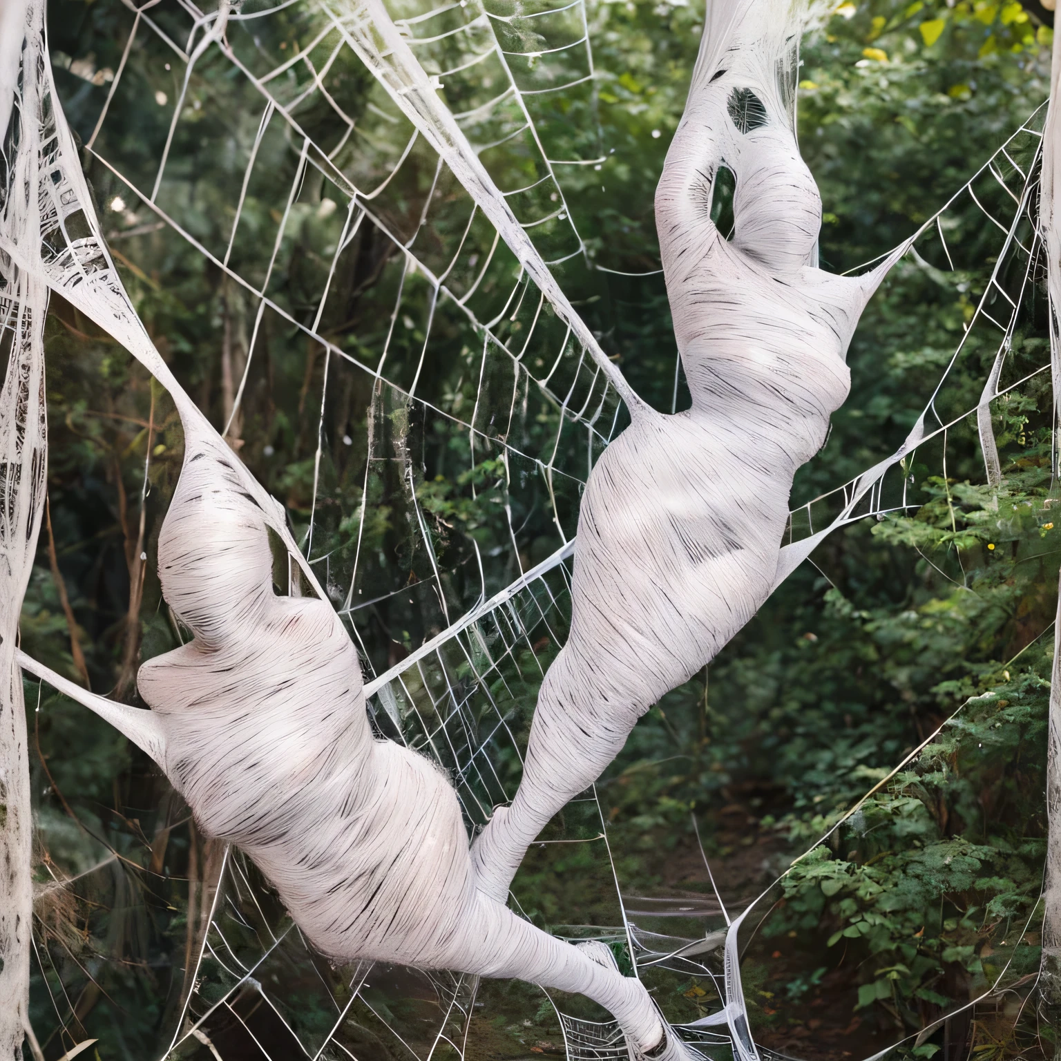 a girl entangled in the spider web, struggle, detailed classroom, (cocoon:1.3), spider web, hanging, spider in the web, spider