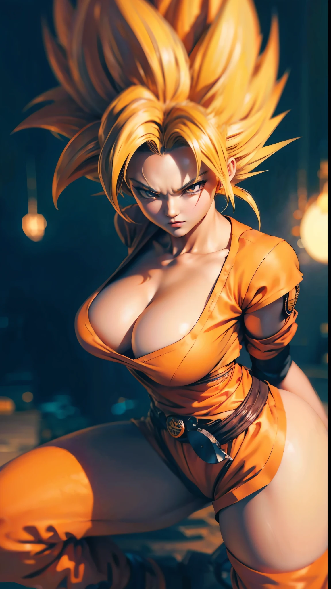 a close up of a woman in a yellow shirt and orange pants, female goku, saiyan girl, extremely detailed artgerm, artgerm 4 k, badass anime 8 k, cutesexyrobutts, [ 4 k digital art ]!!, realistic anime 3 d style, anime highly detailed, anime style. 8k, artgerm style