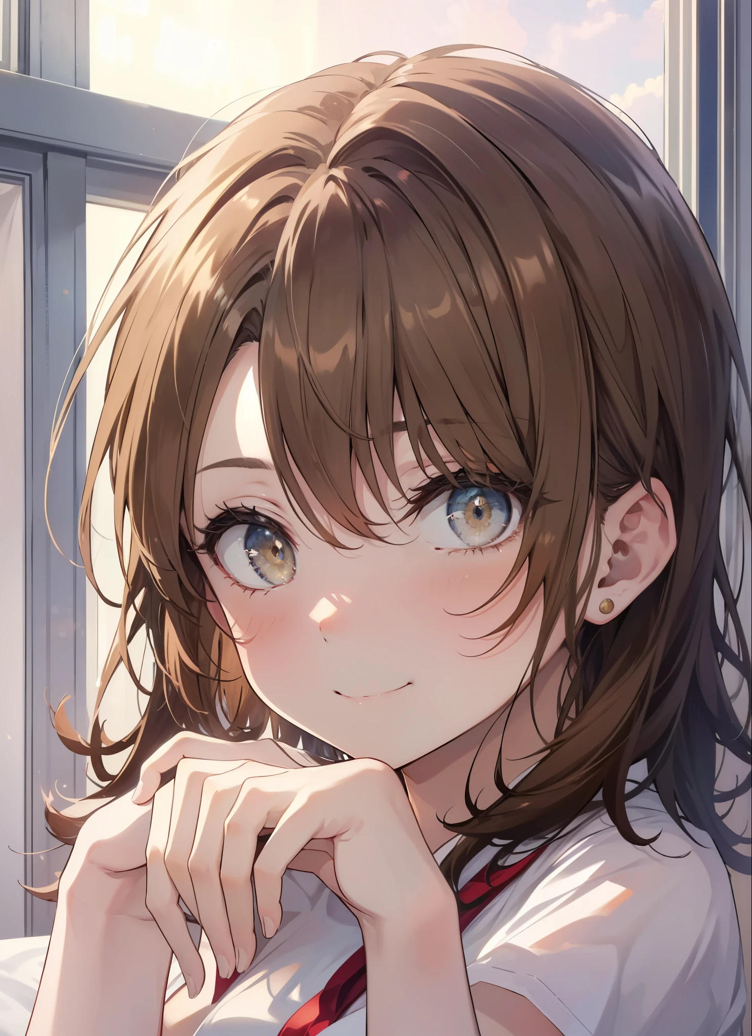irohaisshiki, Isshiki Iroha, long hair, light brown hair, (brown eyes:1.5), smile,A girl sleeping with her eyes closed,sleep,white t-shirt,black underwear,barefoot,barefoot,smile,Bedroom,light goes out, Covered with a blanket, windows,Romantic Sunrise,extreme light,全身がイラストに入るように
break indoors, Bedroom
break looking at viewer,
break (masterpiece:1.2), highest quality, High resolution, unity 8k wallpaper, (shape:0.8), (beautiful and detailed eyes:1.6), highly detailed face, perfect lighting, Very detailed CG, (perfect hands, perfect anatomy),