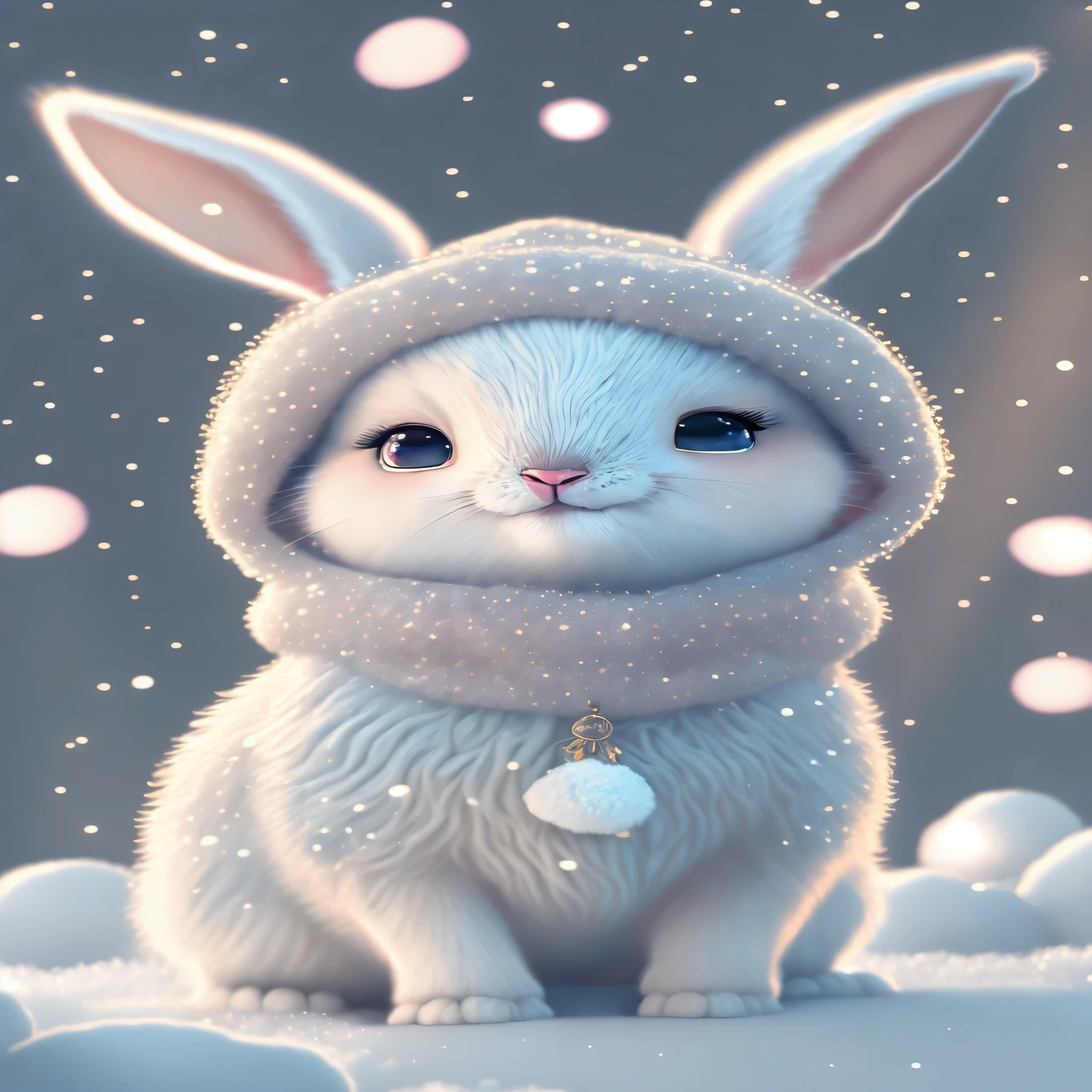 ultradetaillierte CG-Kunst,Niedliches Reh, umgeben von etherealen Rosen,pastels,Bokeh bei schwachem Licht,ethereal,best quality,Highest high resolution,Komplizierte Details,fantasievoll,cute animal,Kleiner flauschiger Hase,Schneefeld