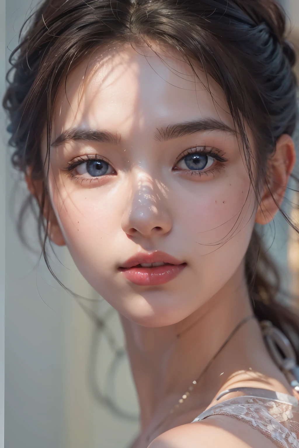 1woman, (Ultra realistic, high res), (highly detailed eyes, highly detailed hair, highly detailed face, highly detailed plump lips), (off shoulder with open breasts), breasts, upper body, caute smile, (best quality:1.4), Raw photo, (realistic, photo-realistic:1.37), professional photography, cinematic light, (fine face: 1.2),fashion model 20 years old, cute, [[[[pure eyes]]]], [[[[closeup]]]], [[[[chest]]]], [[[[neck]]]], [[[[shoulders]]]], perfect eyes, perfect iris, perfect lips, perfect teeth, perfect skin, soft front light, glow, HDR, (muted colors:1.2), Retrato da mulher、white skin、((cabelo Castanho ondas suaves)) Best Blanco Romantico、8K resolution、Frente Illuminada、アメリカの女の子のPortrait、solo、20-year-old、beautiful face、Upper body、medium side cut、beautiful black hair、beautiful little face woman, solo,　black theme,　look at the audience,one woman, It&#39;s real, Wolfzan-6500-V1.3, anime、animeスタイル、beautiful diamond eyes、20 year old american girl、swimsuit、portrait beautiful detailed woman, very detailedな青い顔, Reality, beautiful narrow blue eyes, huge file size, Super detailed, High resolution, very detailed, highest quality, masterpiece, An illustration, very detailed, ticker, Unite, 8K painting wallpaper, fine, fine details, masterpiece, highest quality, Hvery detailed ticker uniform 8K wallpaper, face light movie lighting、cuteブラウス, dark background, oil, masterpiece, diffused soft film lighting, Portrait, highest quality (perfect face:1.4),stunning girl pictures,(8K and、photorealistic:1.25) 、(lip gloss、eyelashes、shiny face、shiny skin、highest quality、超High resolution、Depth of the bounds written、chromatic aberration、caustic road lighting、natural shading、sexy 1girl, Extremely cute, Amazing face and eyes, (Beautiful lovely smile), (extremely detailed beautiful face), bright and shiny lips, (cute bikini:1.3), (very elaborate lace bra:1.5), smooth skin, super beautiful, attractive, (Best Quality:1.4), (hyper quality), (Ultra-detailed), (hyper-realistic, Photorealsitic:1.37), Authentic skin texture, complex details, extremely detailed CG unified 8k wallpaper, RAW Photos, professional photograpy, Cinematic lighting, coast, sea, palm trees,masterpiece, best quality, high quality, High definition, High quality texture, High quality shadow, high detail, beautiful detailed, finely detailed, extremely detailed cg, detailed texture, a realistic representation of the face, realistic, colorful, delicate, Cinematic Light, sidelighting, Lens Flare, Ray tracing, sharp focus, (intrica