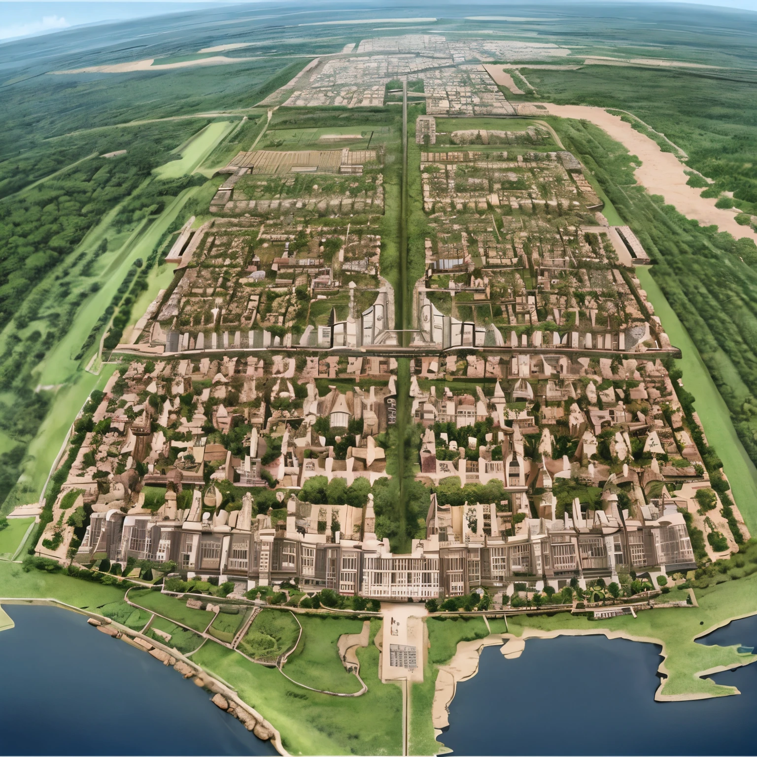 Can you draw me a unique floor plan of a medieval city with a castle?